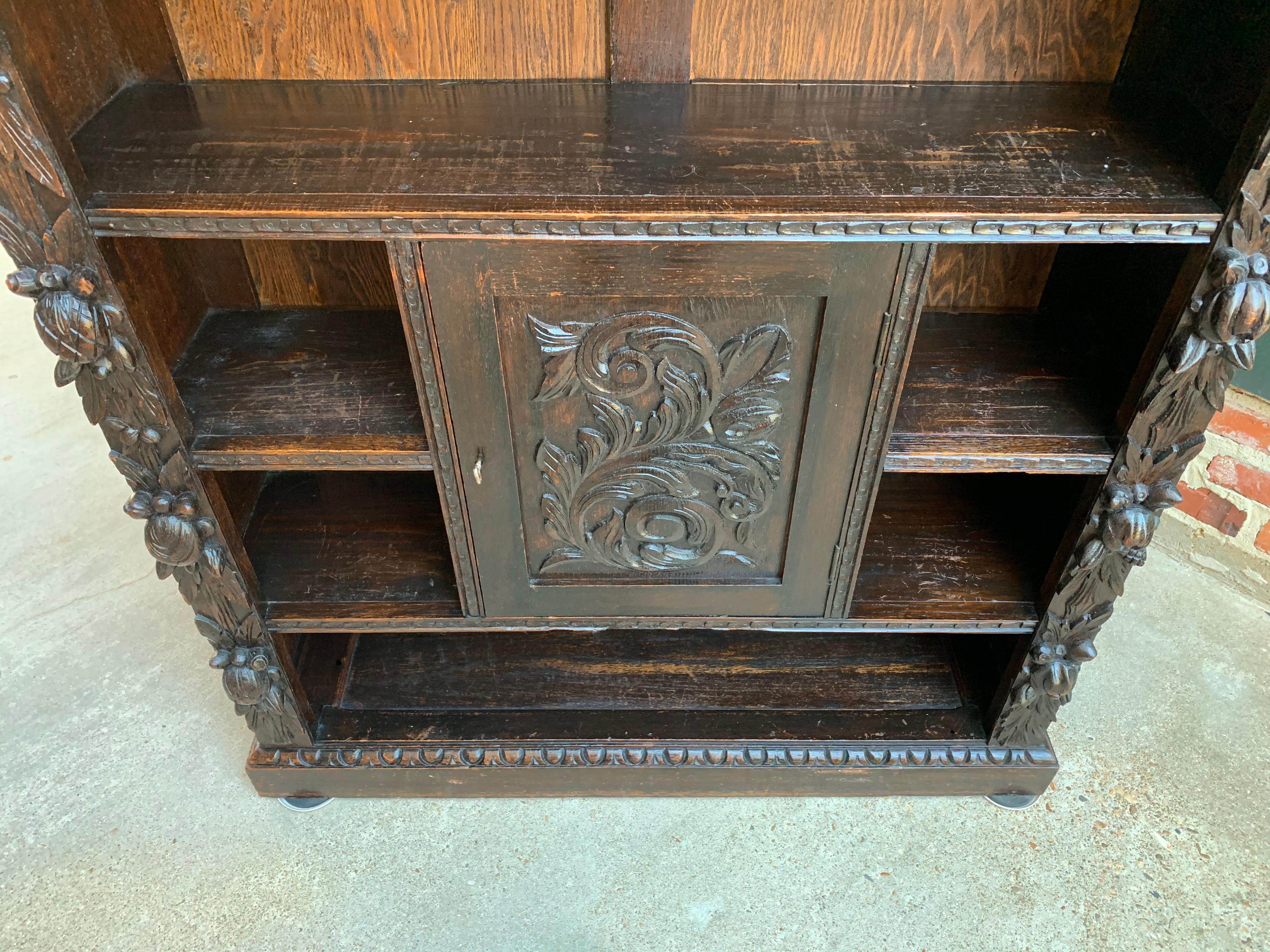 19th Century English Carved Oak Bookcase Cabinet Renaissance Baroque Book Shelf 1