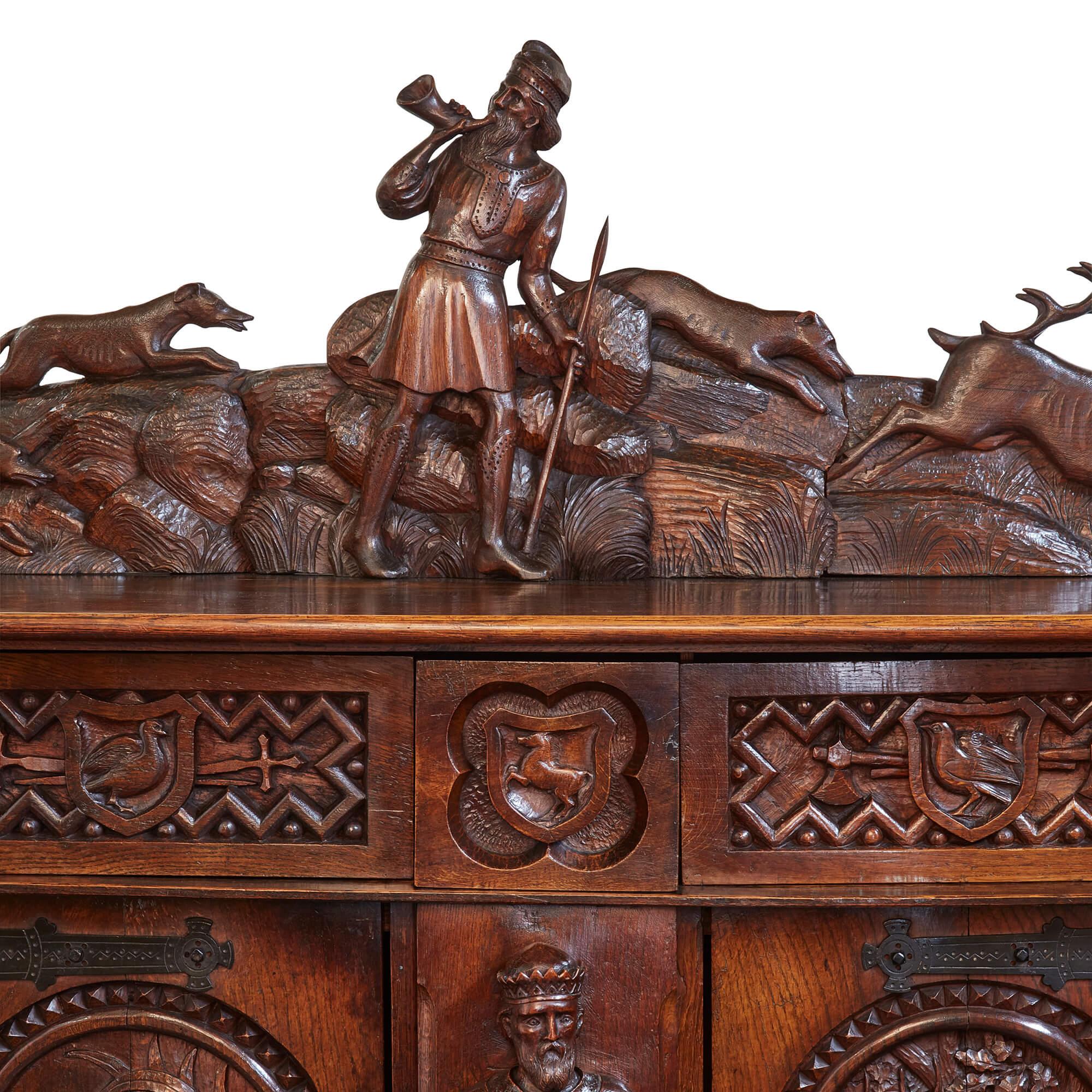 Folk Art 19th Century English Carved Oak Cabinet  For Sale