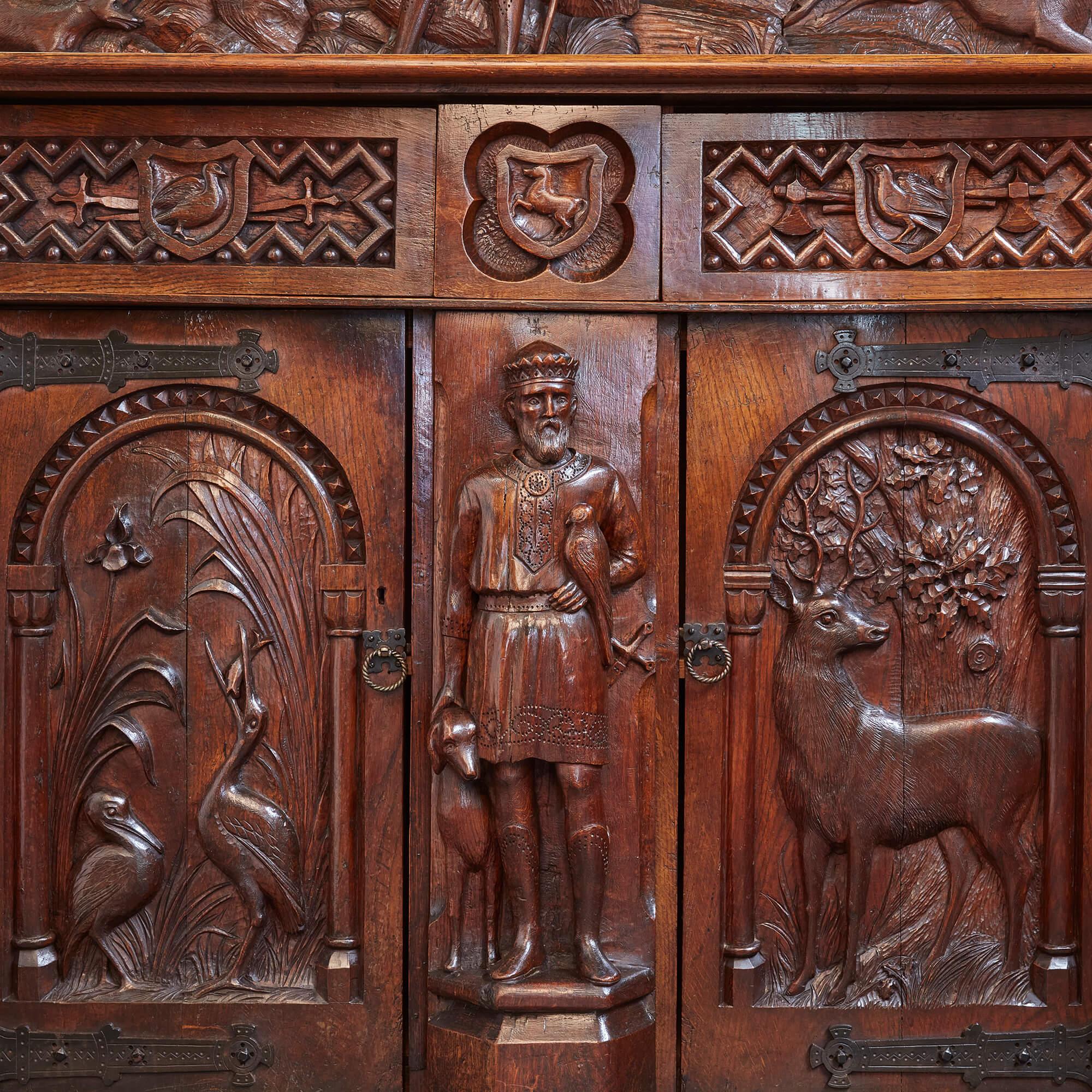 19th Century English Carved Oak Cabinet  For Sale 1
