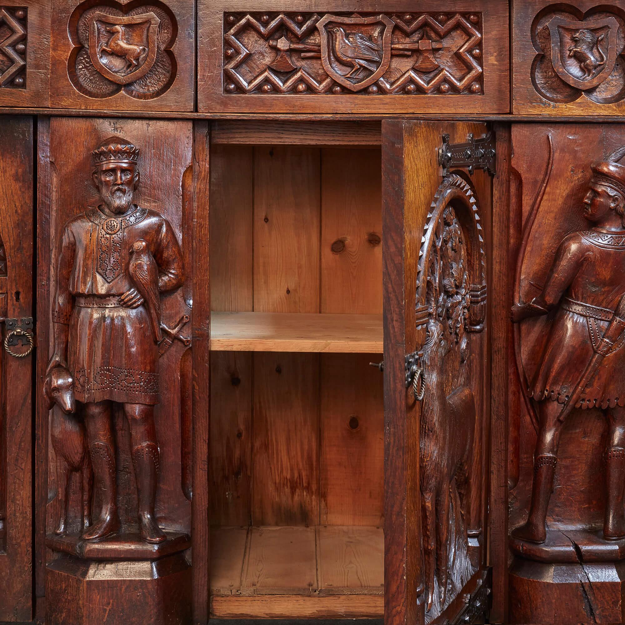 19th Century English Carved Oak Cabinet  For Sale 2