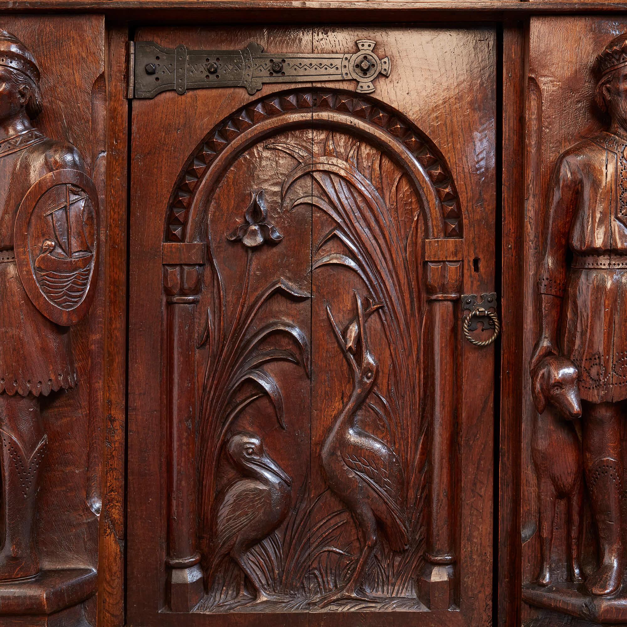 19th Century English Carved Oak Cabinet  For Sale 5