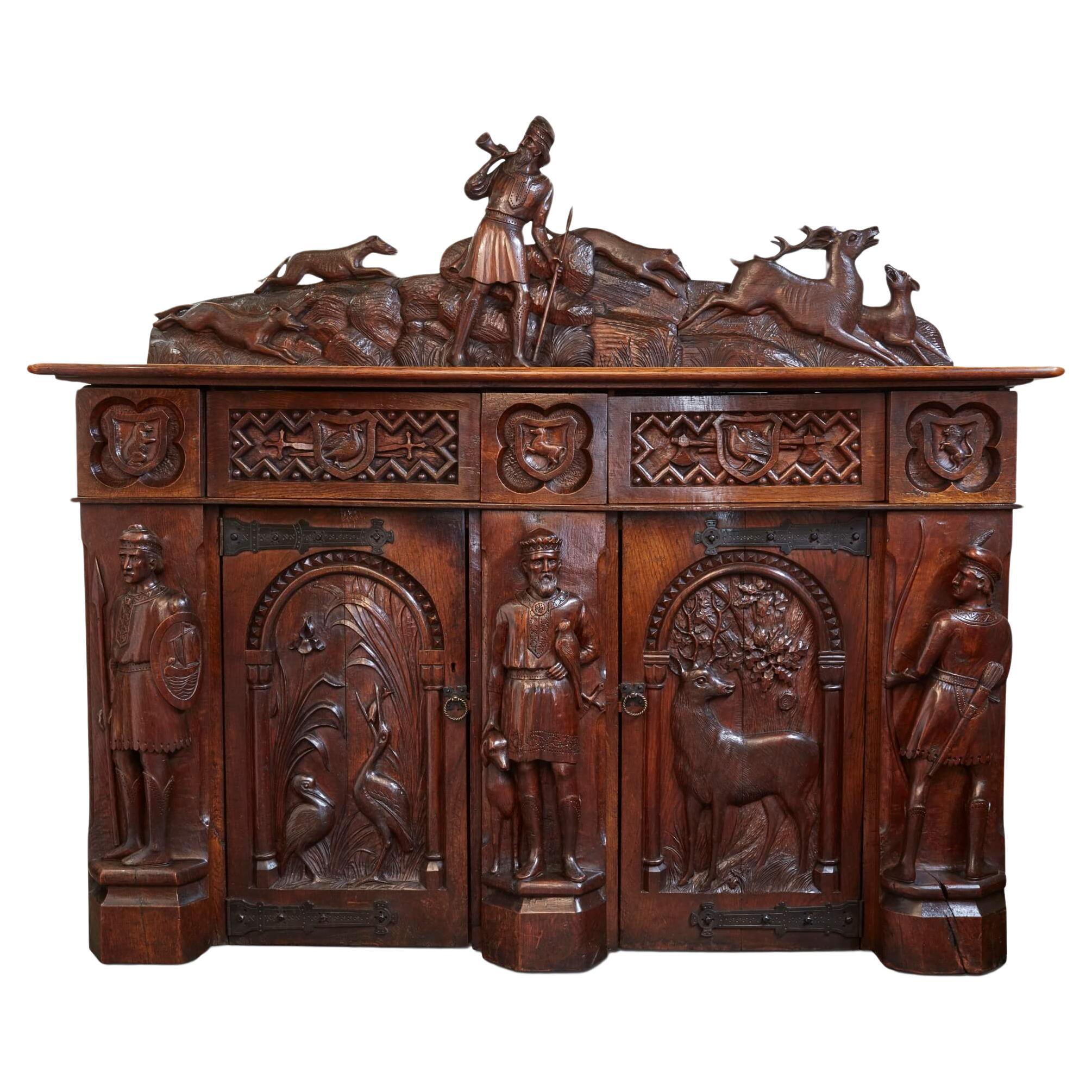 19th Century English Carved Oak Cabinet