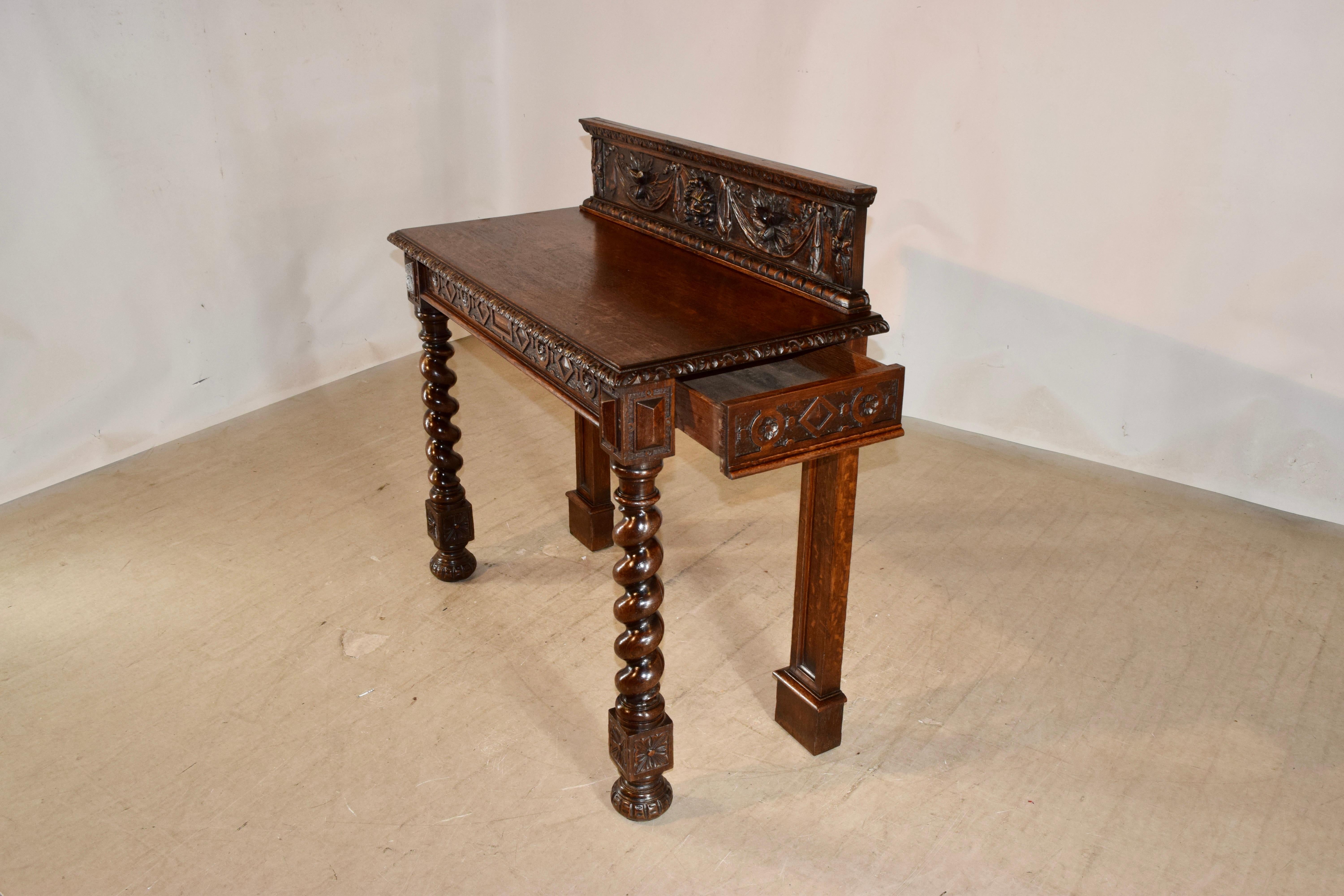 Hand-Carved 19th Century English Carved Oak Console Table For Sale