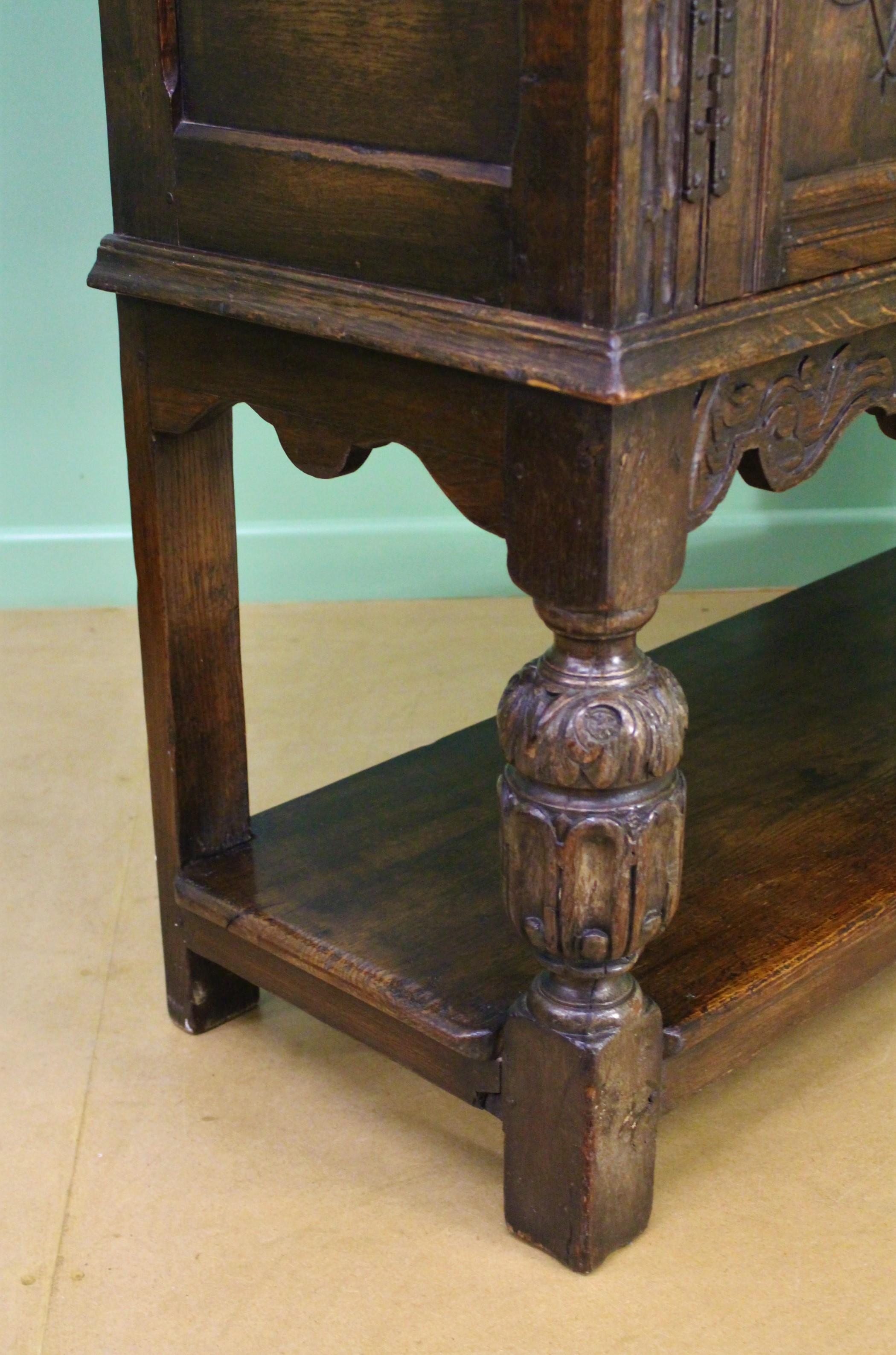 19th Century English Carved Oak Cupboard For Sale 9