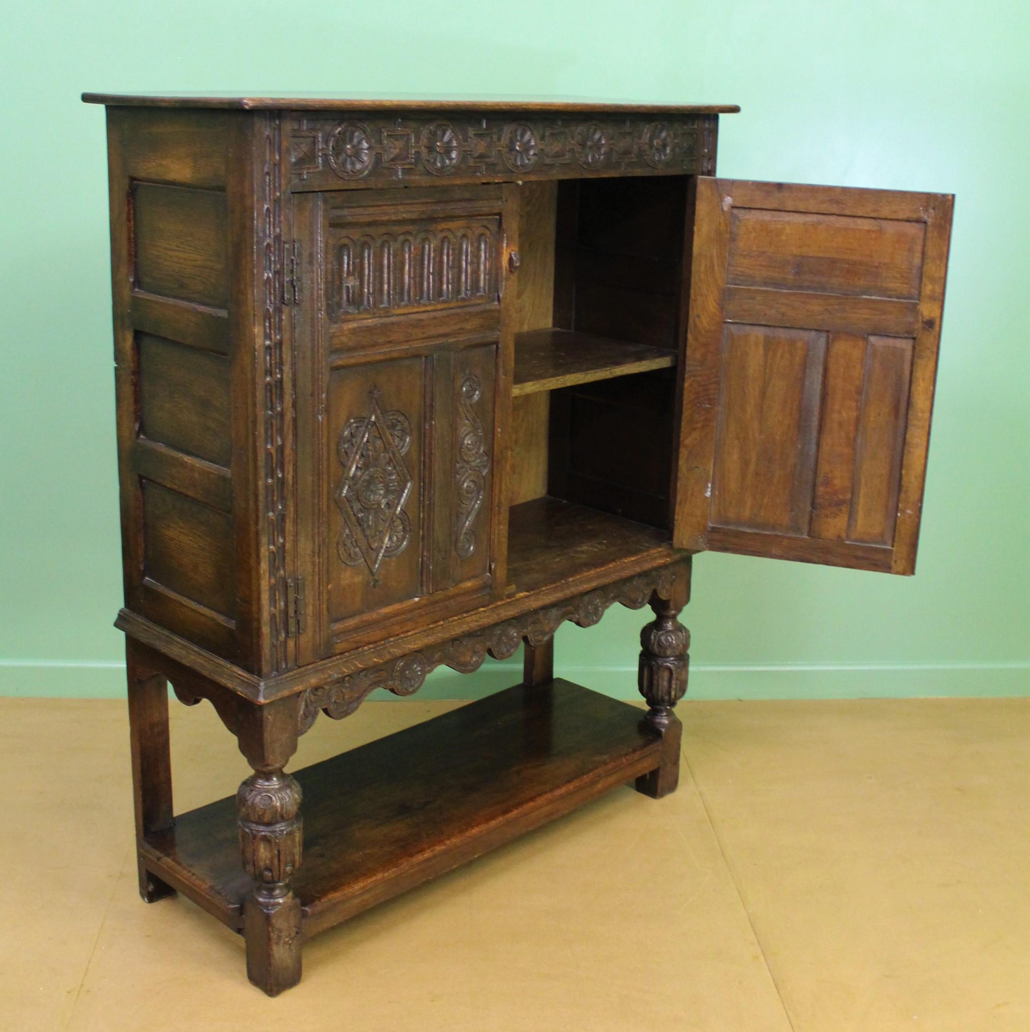 19th Century English Carved Oak Cupboard For Sale 10