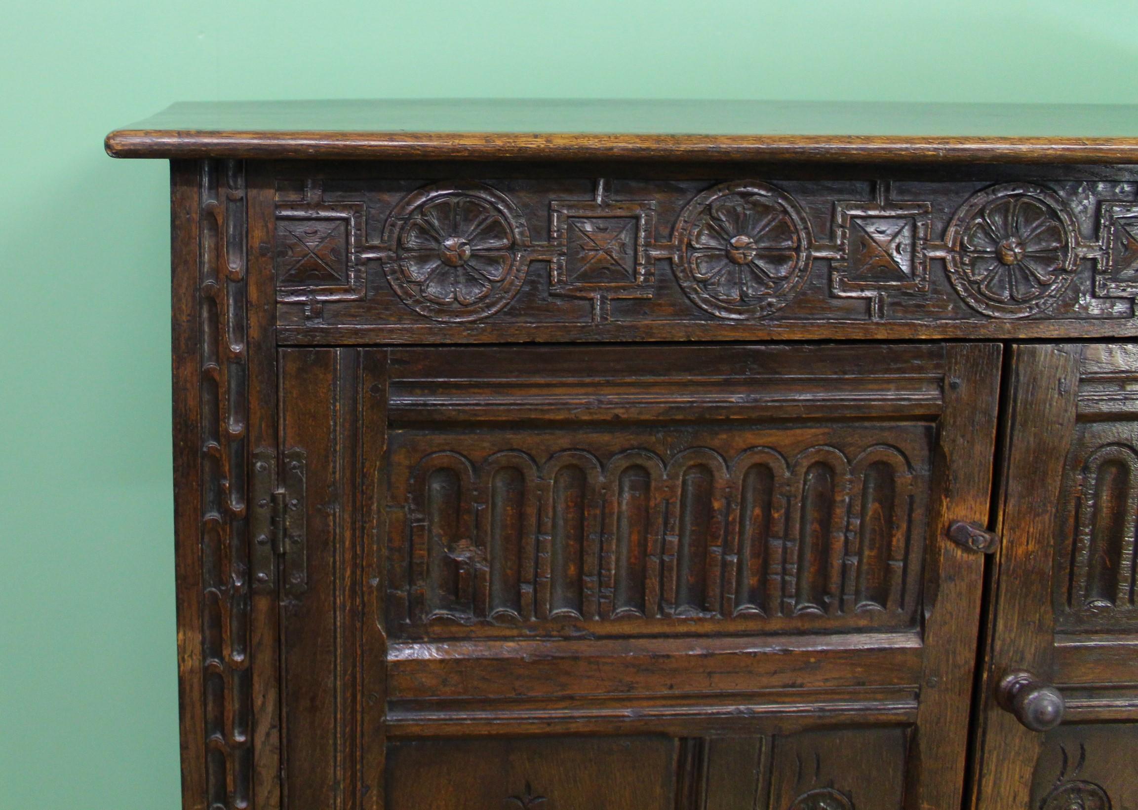 Victorian 19th Century English Carved Oak Cupboard For Sale