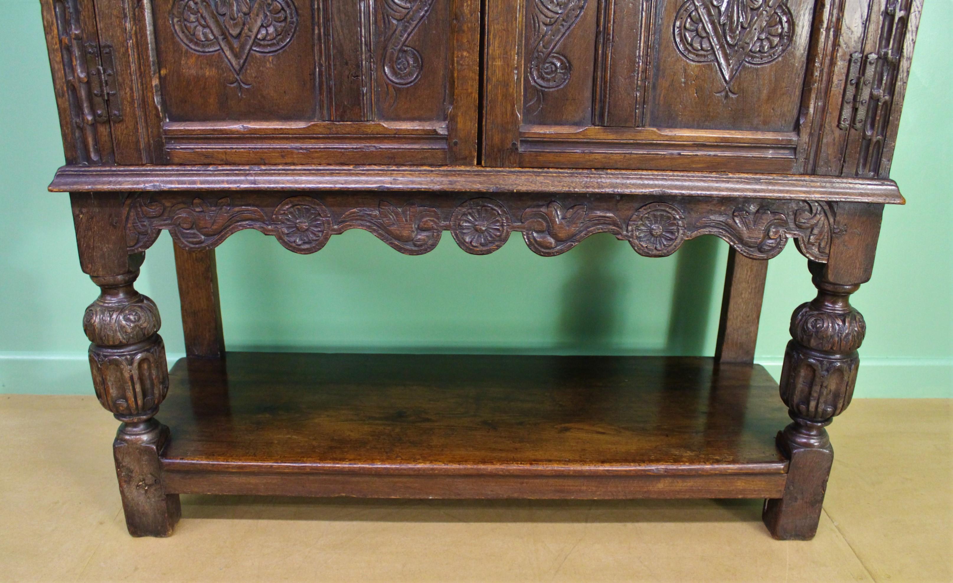 19th Century English Carved Oak Cupboard For Sale 3