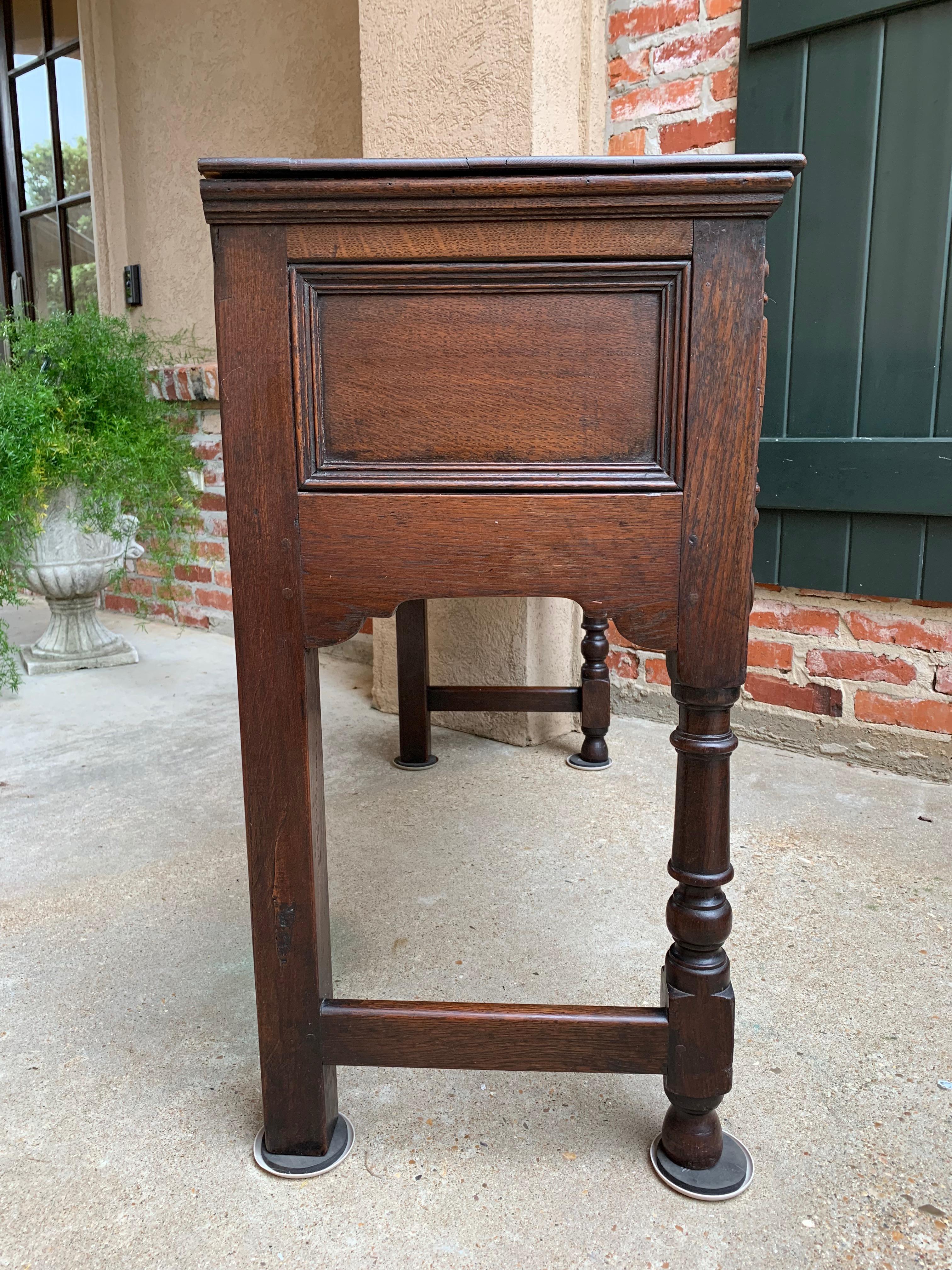 19th century English Carved Oak Hall Entry Sofa Table Sideboard Jacobean Small 5