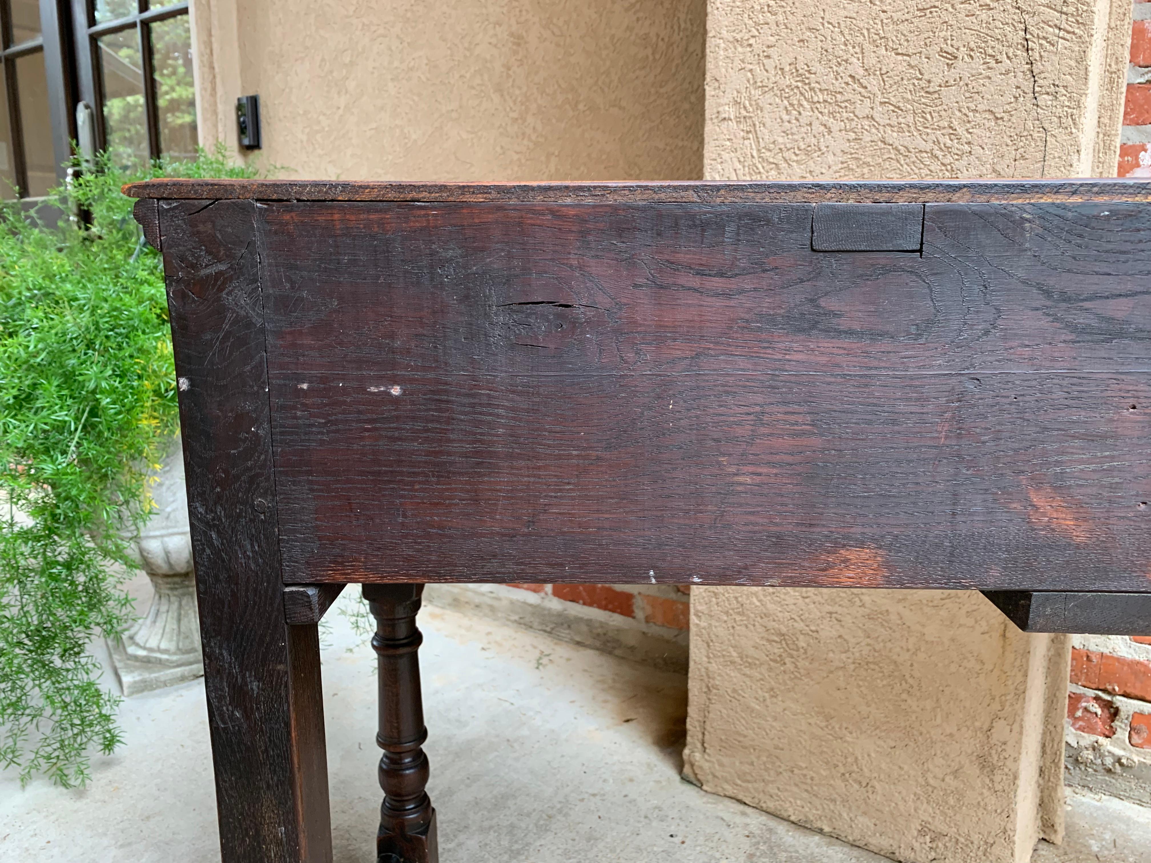 19th century English Carved Oak Hall Entry Sofa Table Sideboard Jacobean Small 8