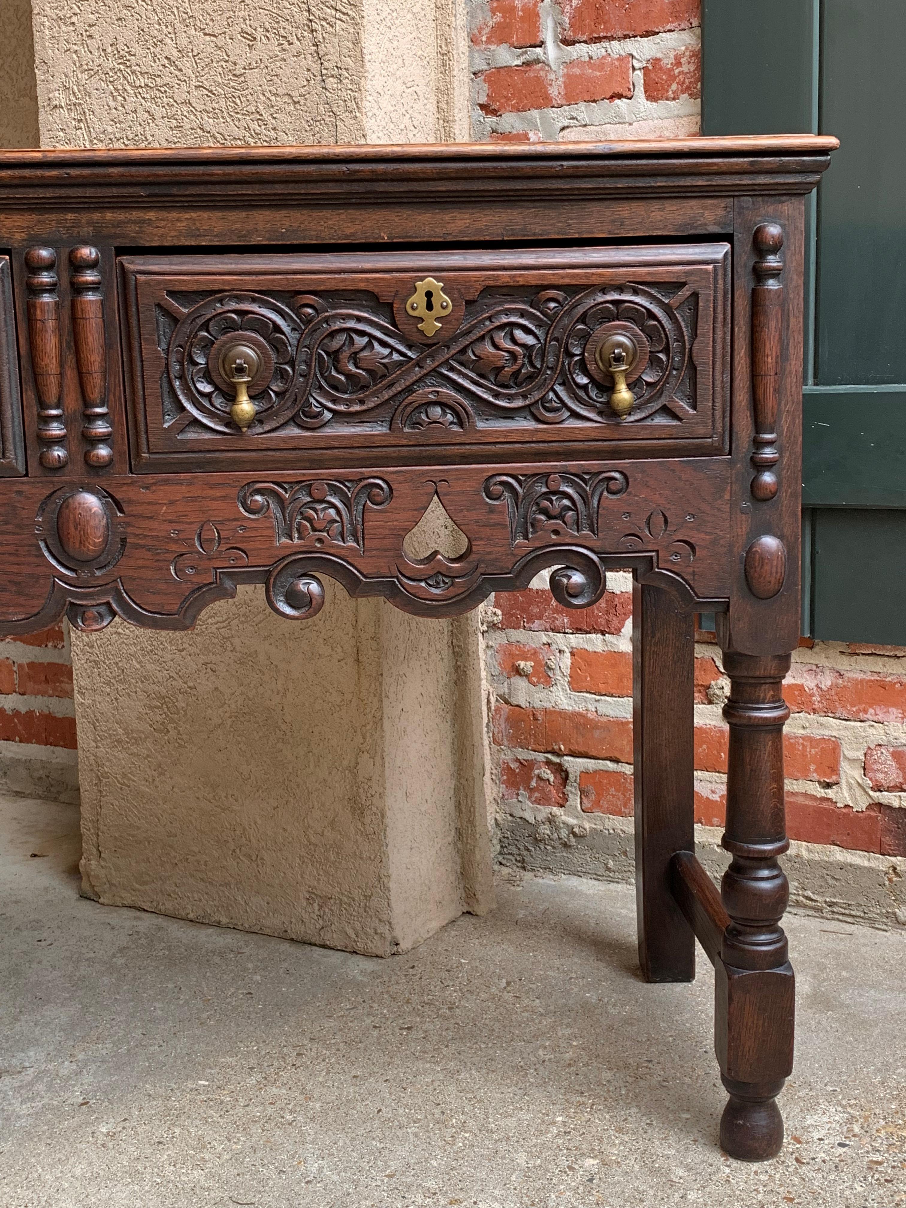 Late 19th Century 19th century English Carved Oak Hall Entry Sofa Table Sideboard Jacobean Small