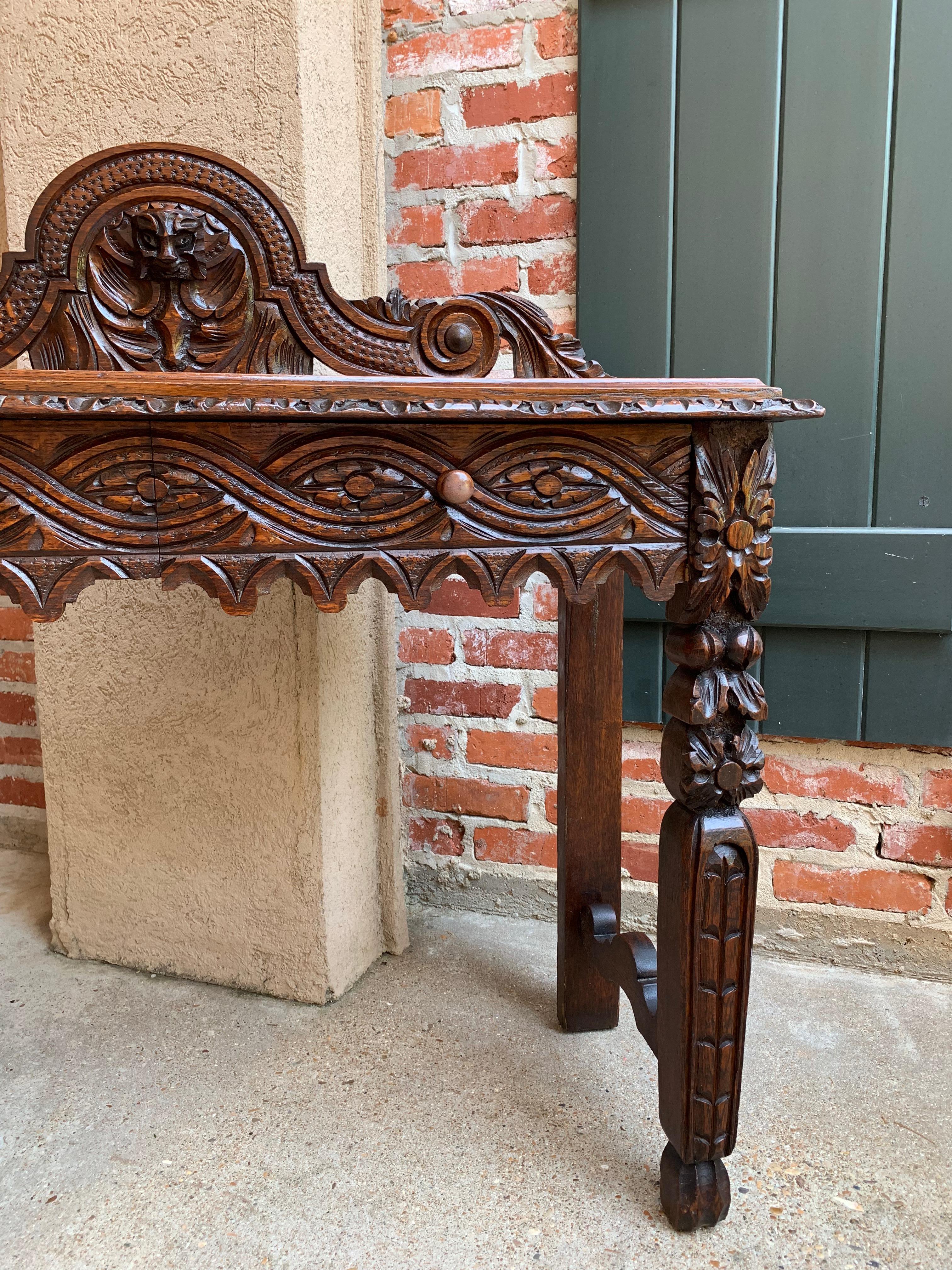 19th Century English Carved Oak Hall Foyer Sofa Table Renaissance 9