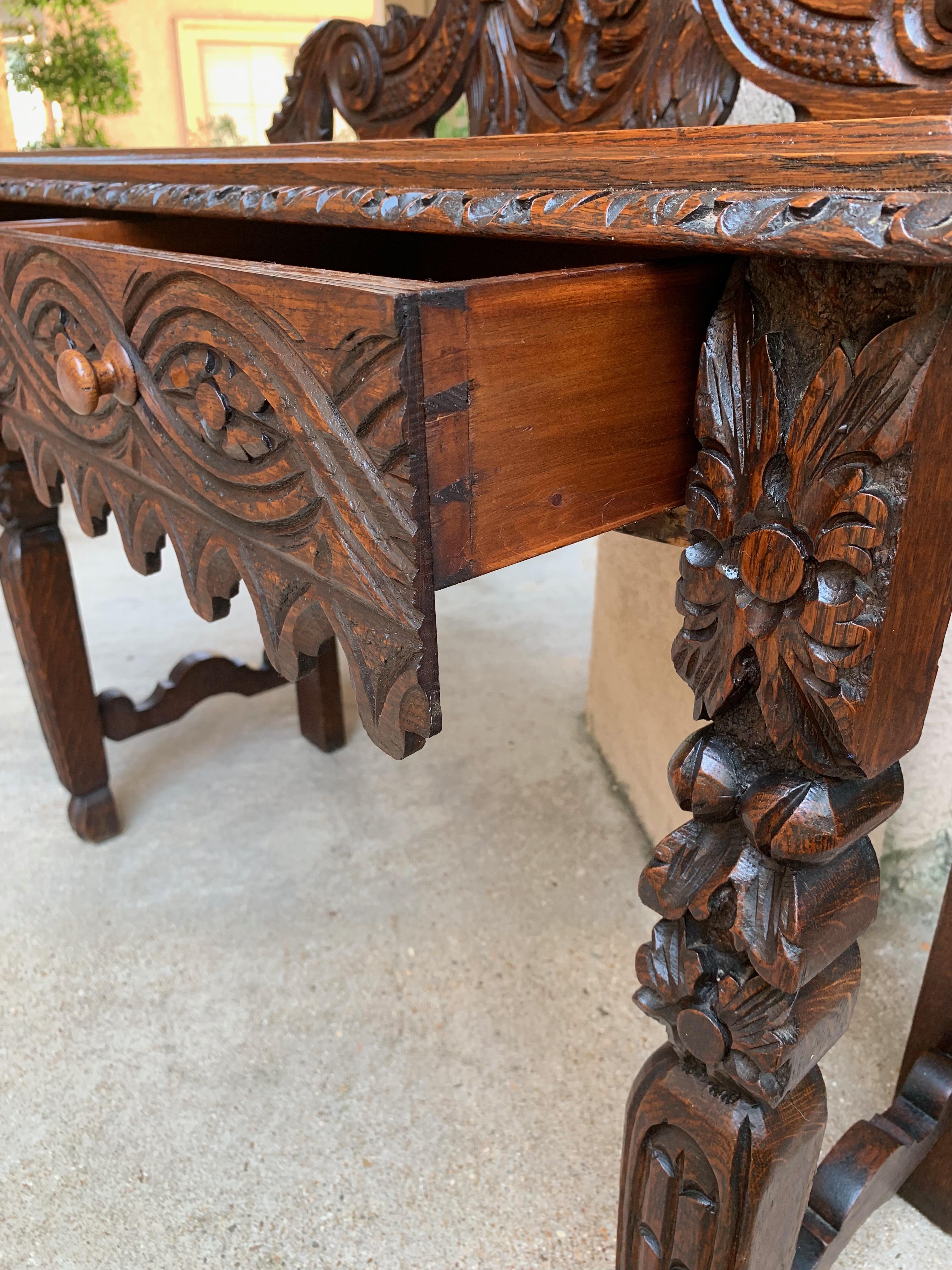 19th Century English Carved Oak Hall Foyer Sofa Table Renaissance 10