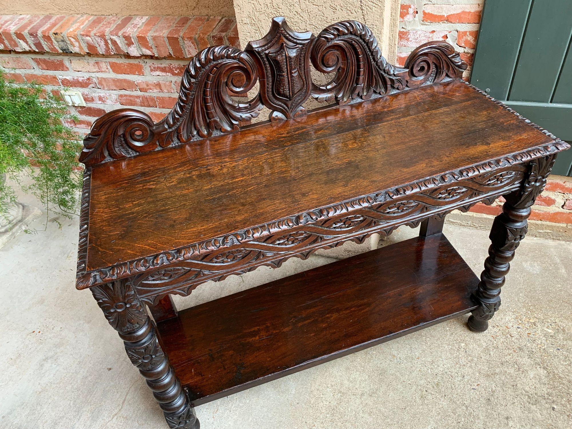 Antique English Carved Oak Hall Foyer Table Renaissance Kitchen Sideboard  For Sale 7