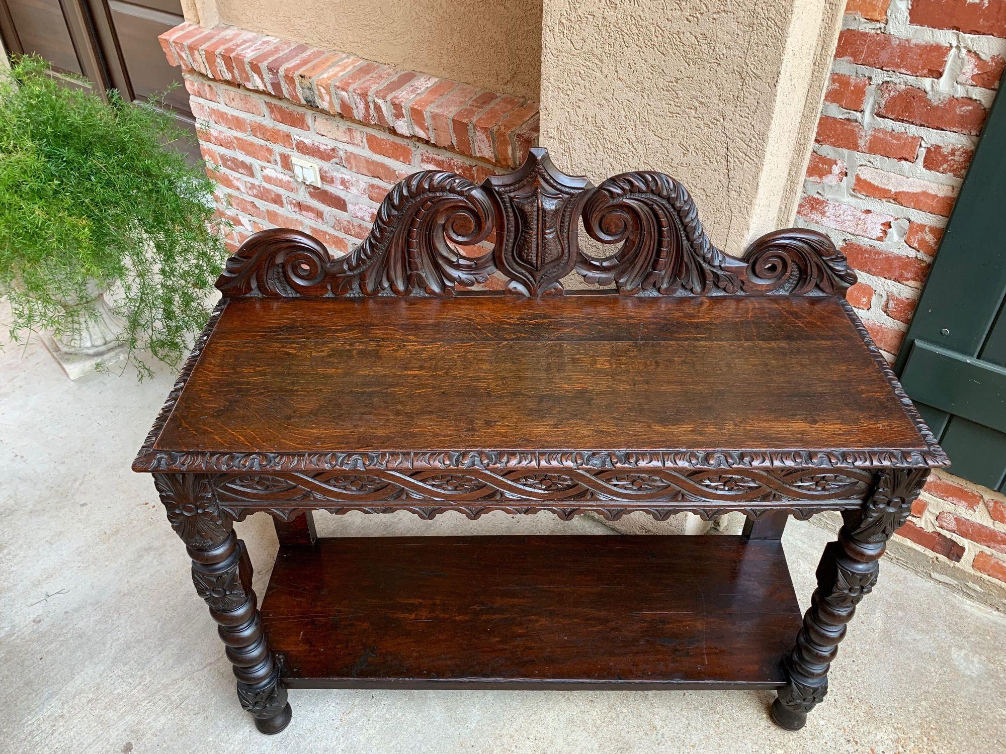 Antique English Carved Oak Hall Foyer Table Renaissance Kitchen Sideboard  For Sale 8