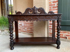 Antique English Carved Oak Hall Foyer Table Renaissance Kitchen Sideboard