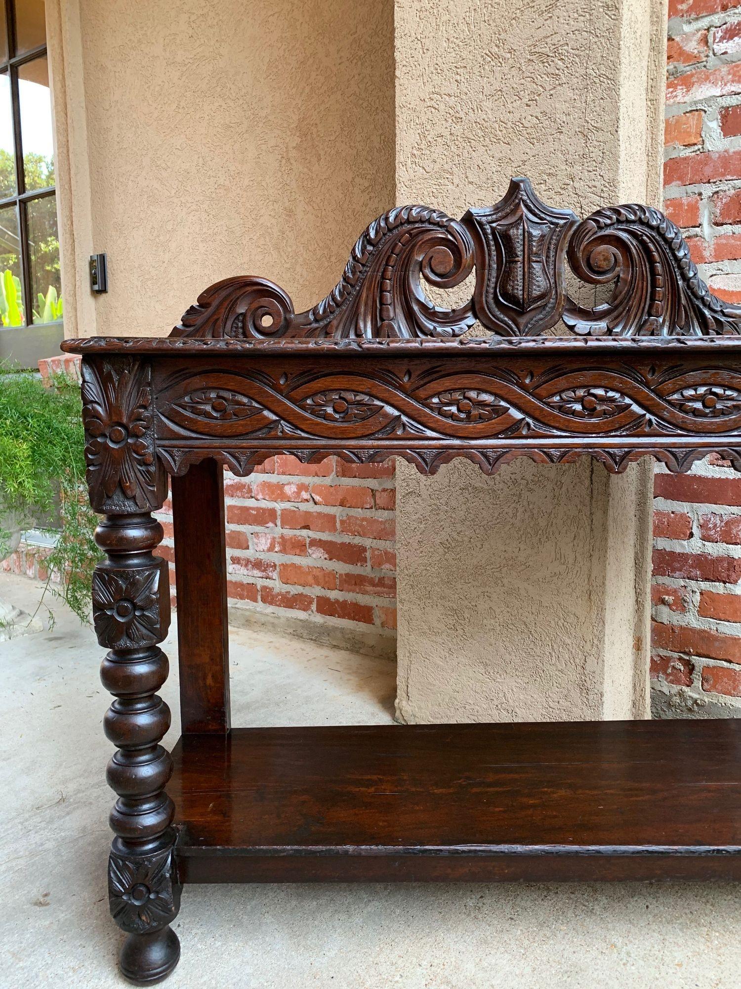 Early 20th Century Antique English Carved Oak Hall Foyer Table Renaissance Kitchen Sideboard  For Sale