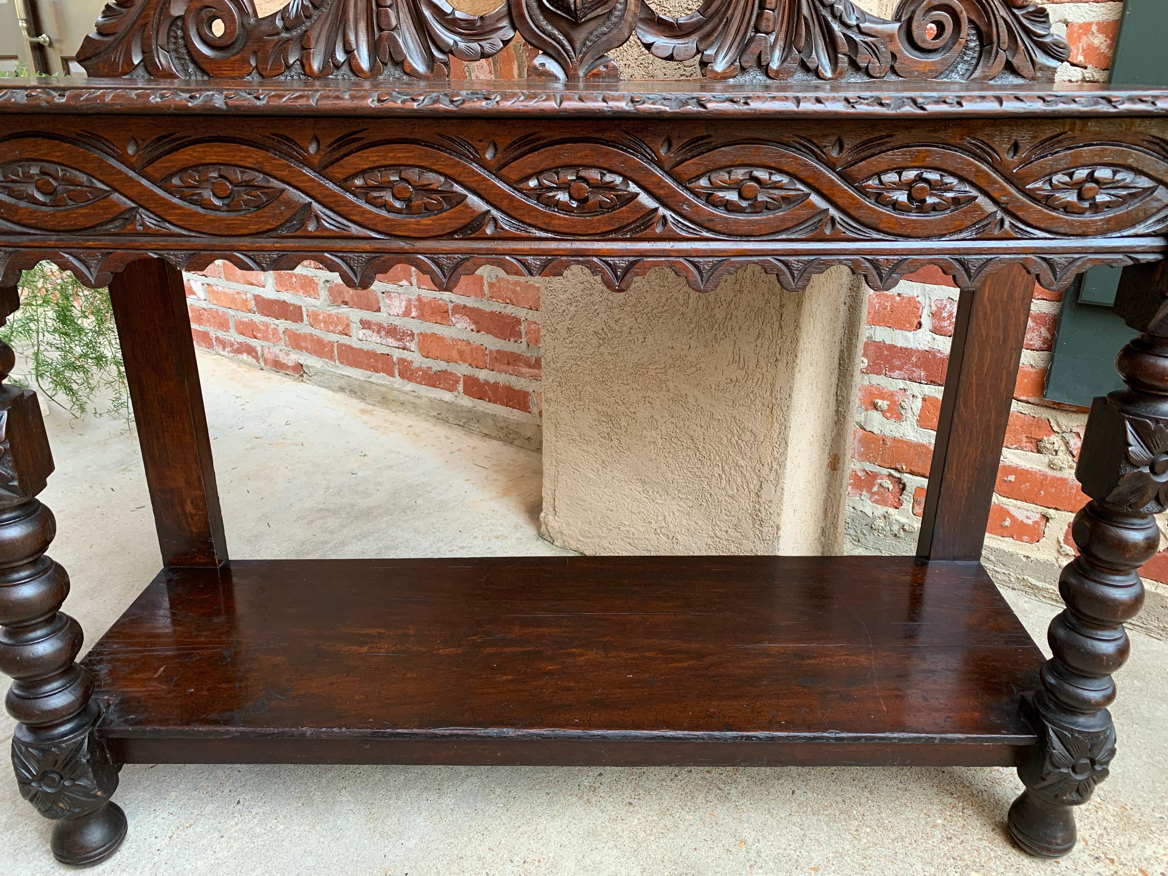 19th Century English Carved Oak Hall Foyer Table Renaissance Sideboard Bookshelf 2