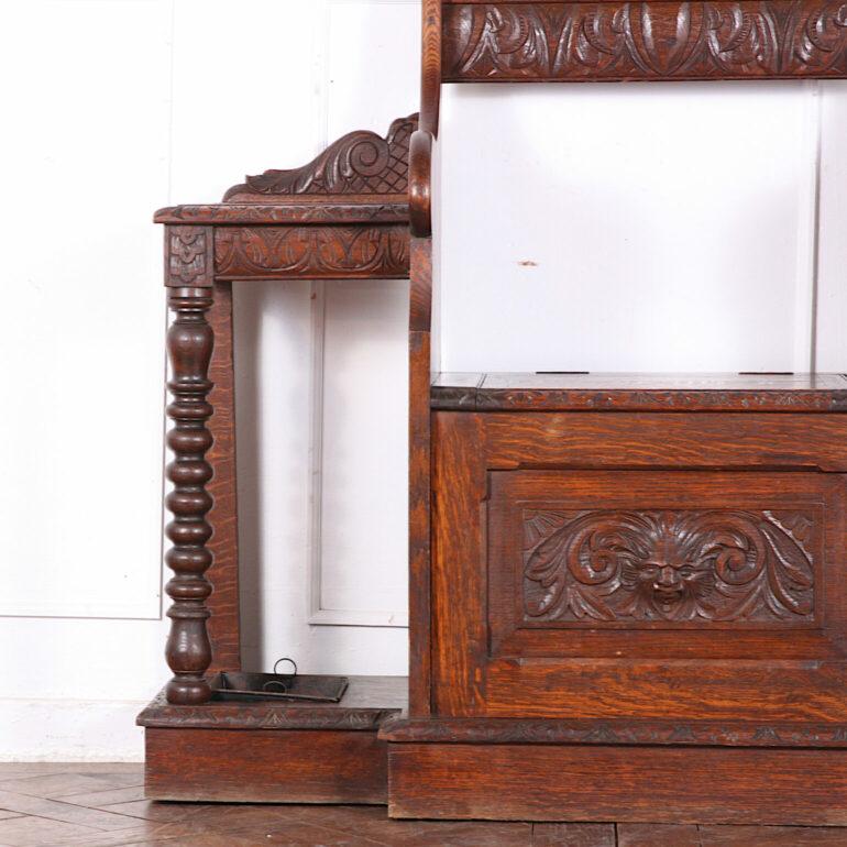Late Victorian 19th Century English Carved Oak Hallbench For Sale