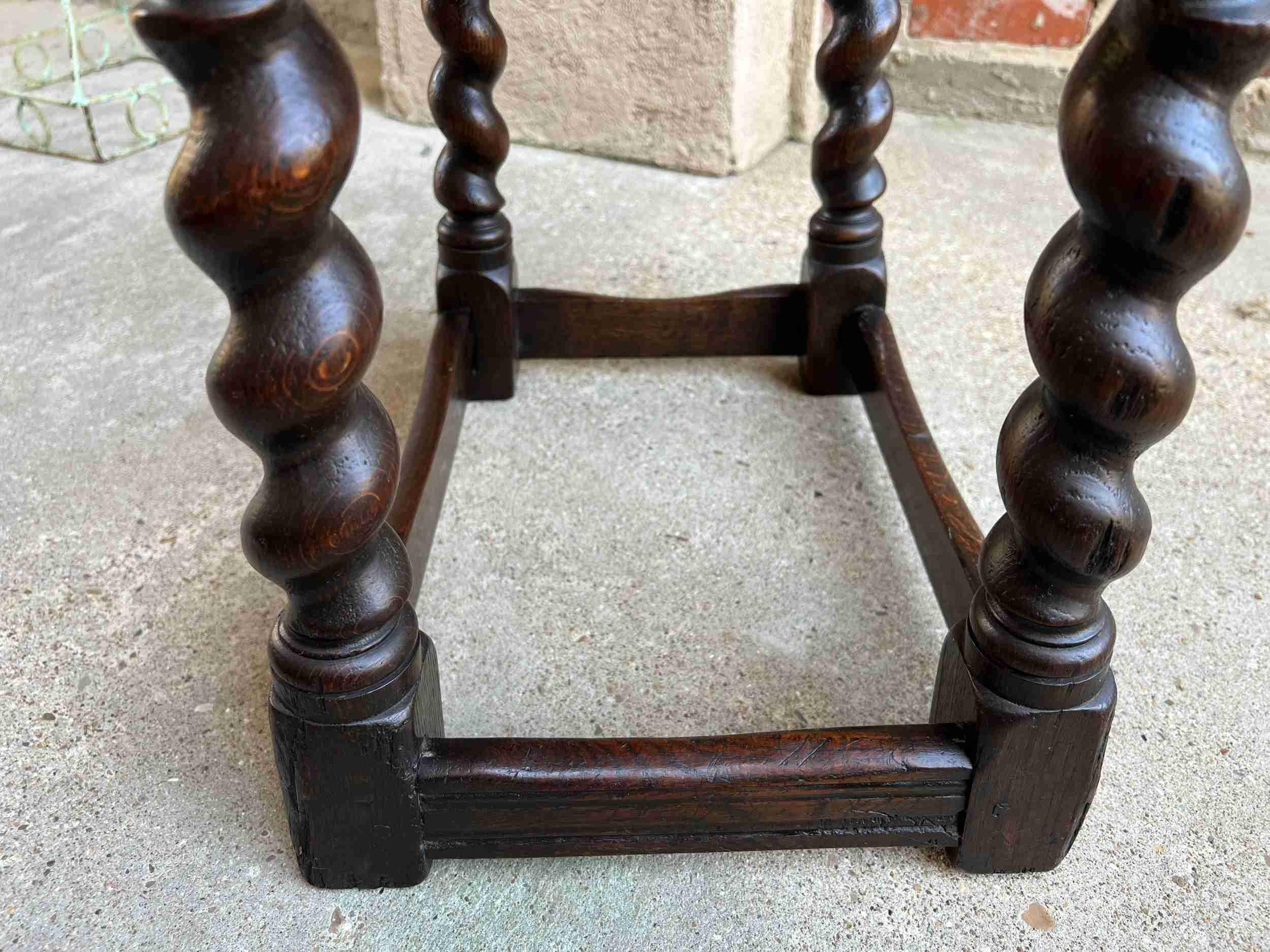 19th Century English Carved Oak Jacobean Joint Stool Bench Barley Twist Pegged 4