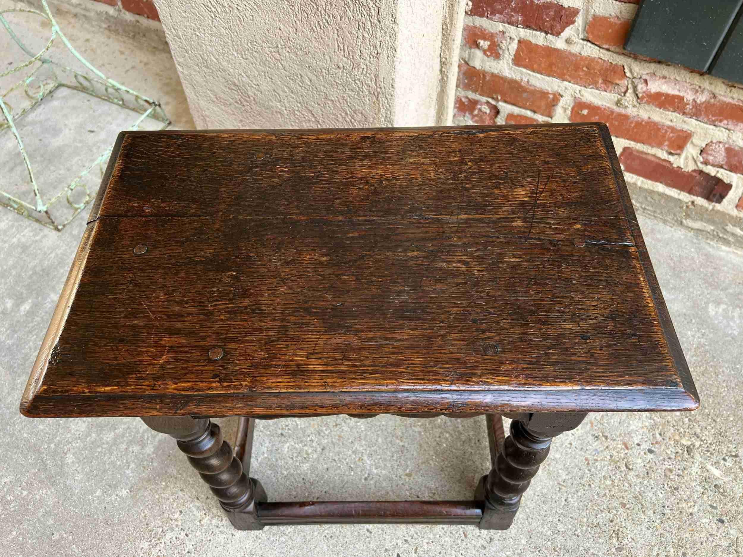 19th Century English Carved Oak Jacobean Joint Stool Bench Barley Twist Pegged 5