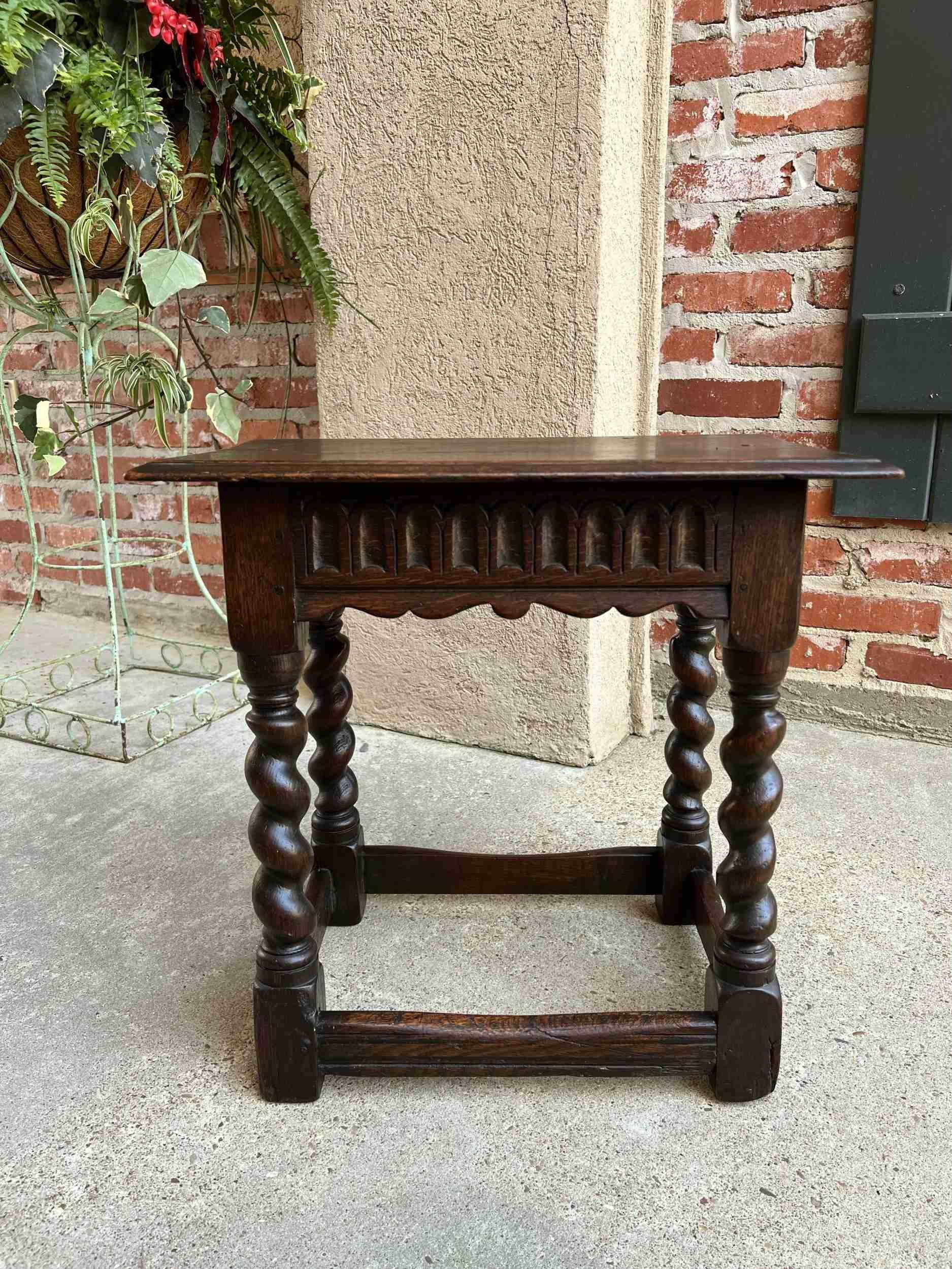 19th Century English Carved Oak Jacobean Joint Stool Bench Barley Twist Pegged 7