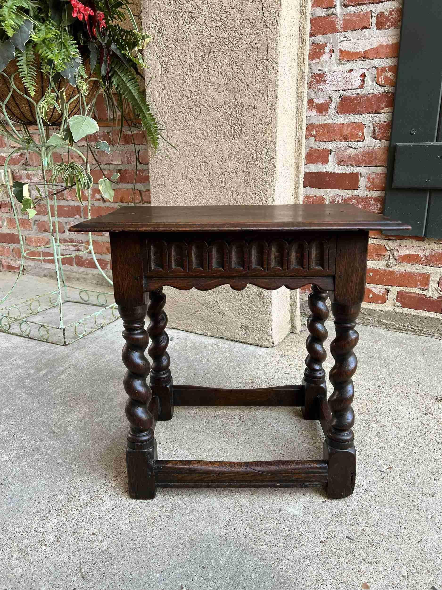 19th Century English Carved Oak Jacobean Joint Stool Bench Barley Twist Pegged 8