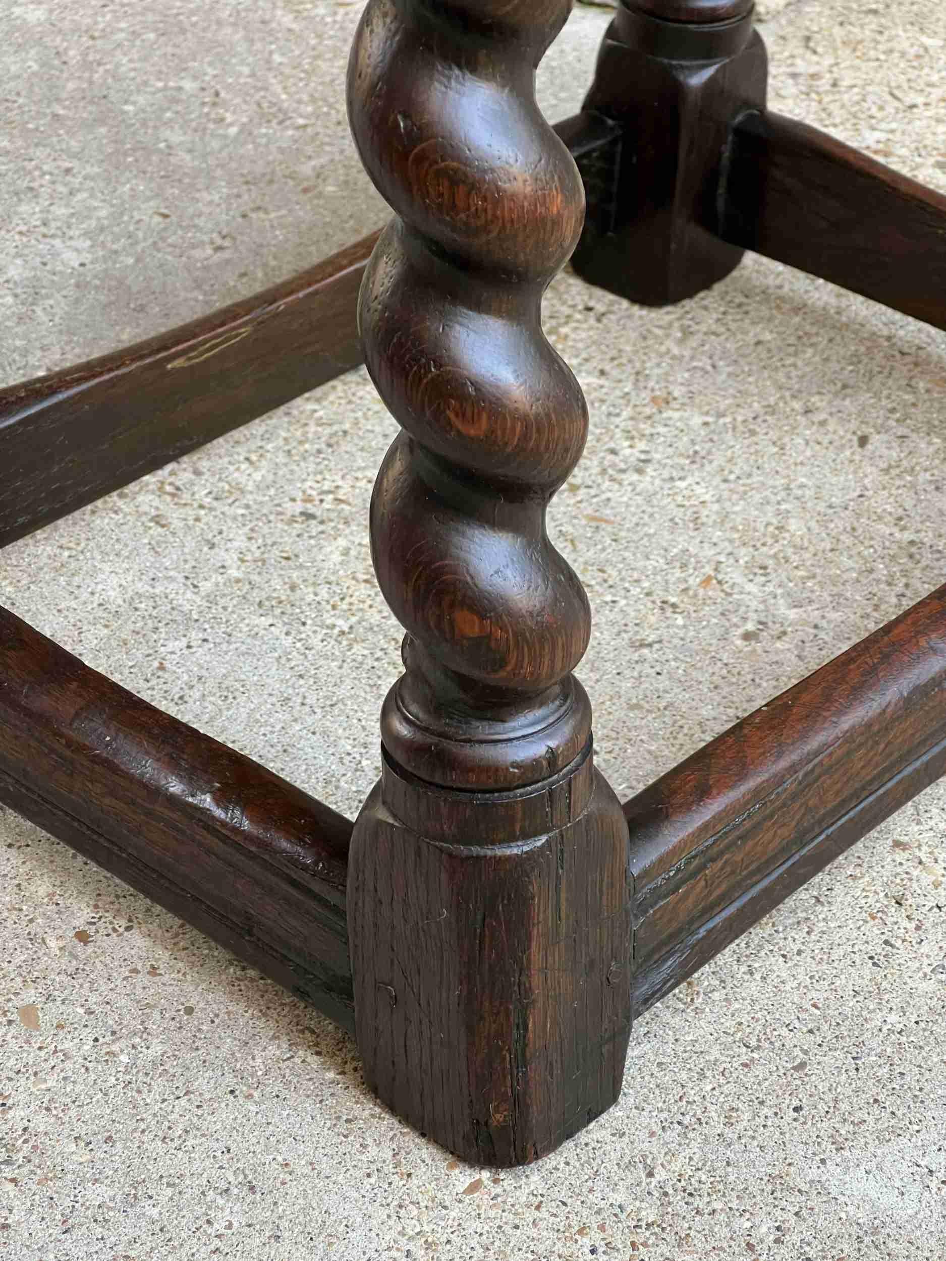 19th Century English Carved Oak Jacobean Joint Stool Bench Barley Twist Pegged 10