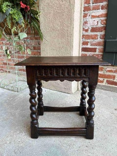 19th Century English Carved Oak Jacobean Joint Stool Bench Barley Twist Pegged