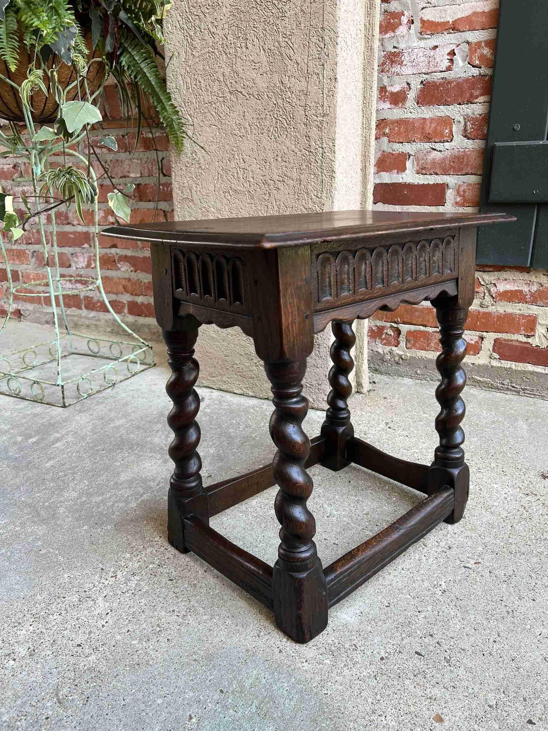 Hand-Carved 19th Century English Carved Oak Jacobean Joint Stool Bench Barley Twist Pegged