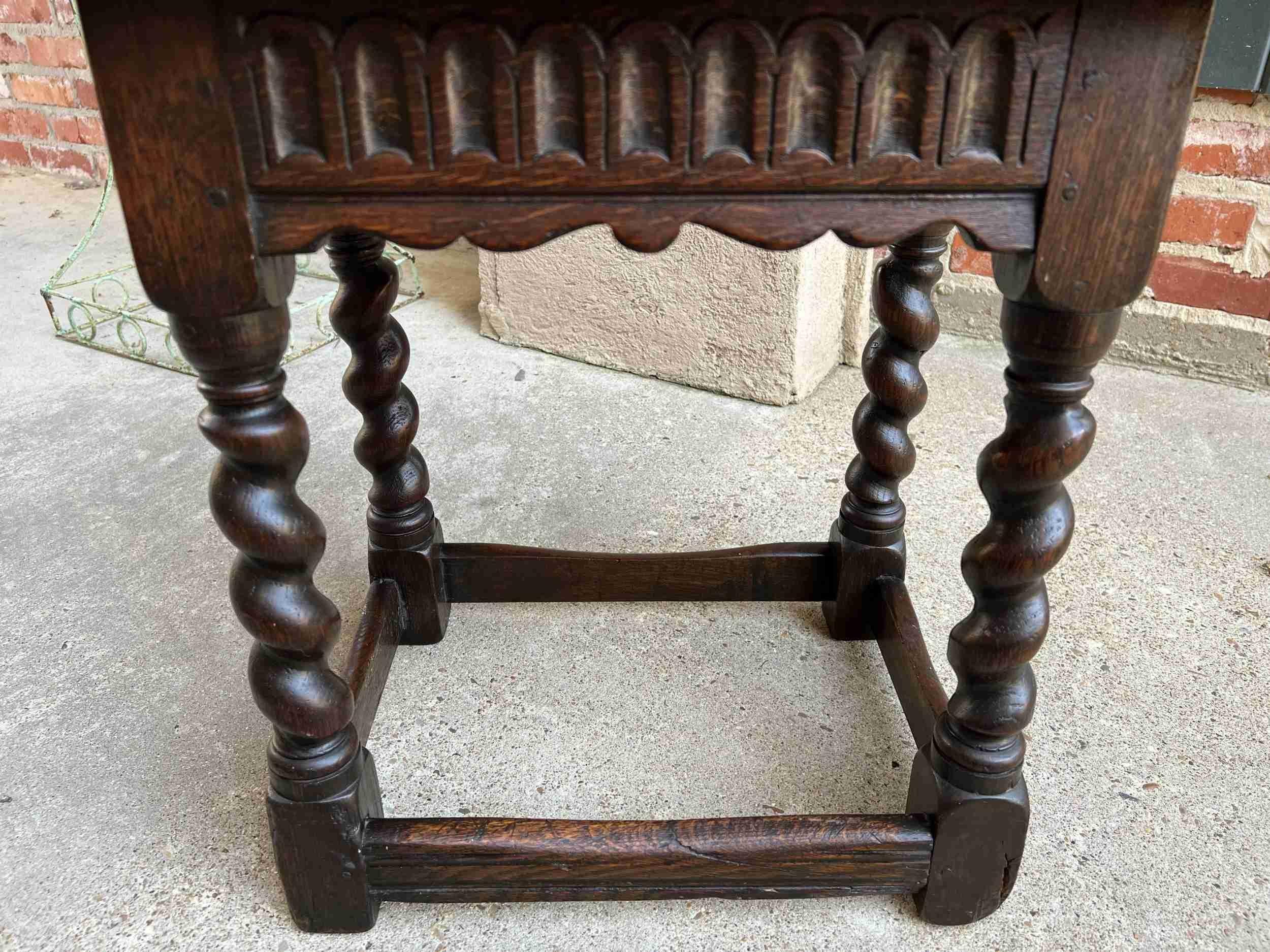 19th Century English Carved Oak Jacobean Joint Stool Bench Barley Twist Pegged 1