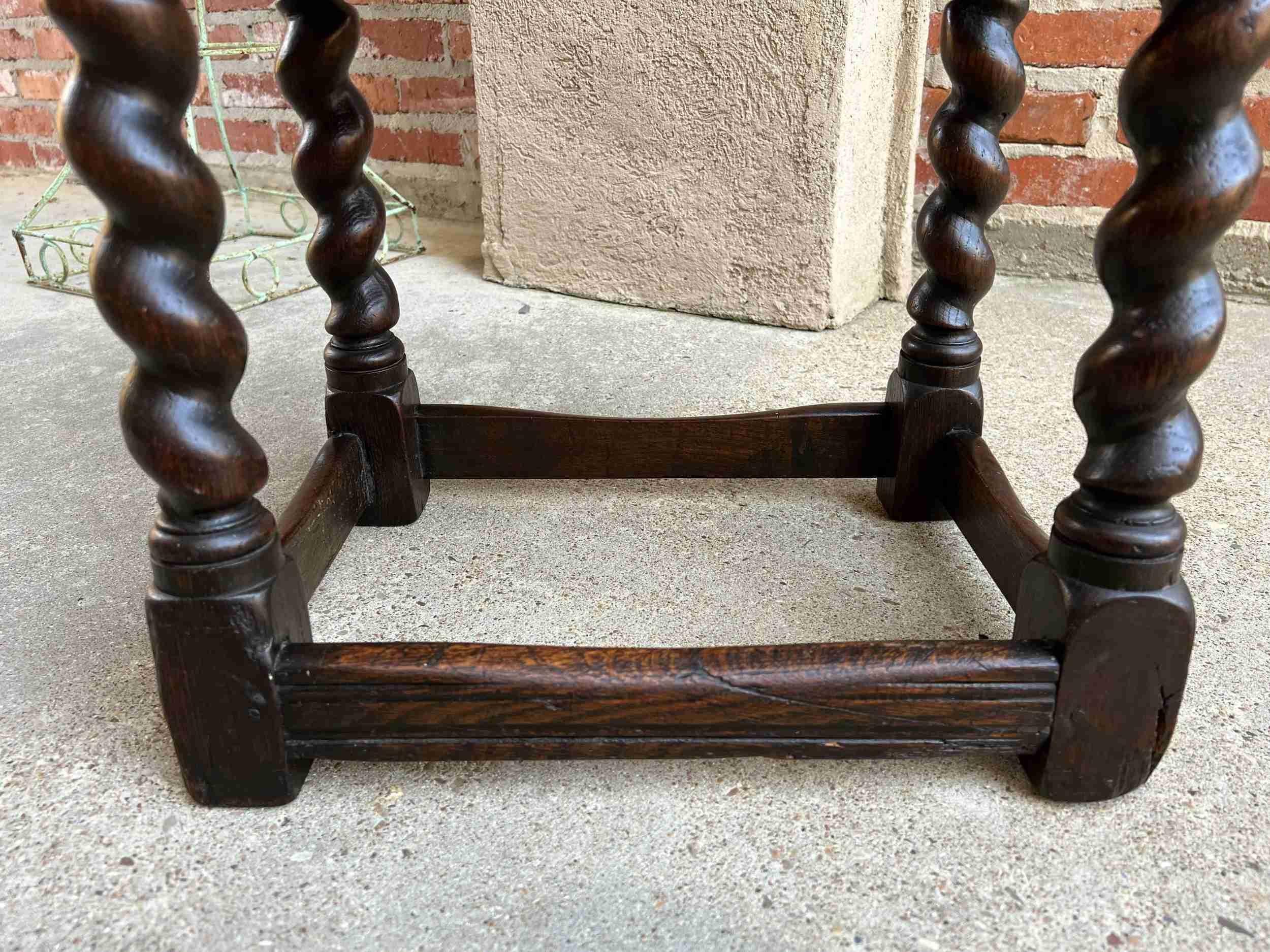 19th Century English Carved Oak Jacobean Joint Stool Bench Barley Twist Pegged 3