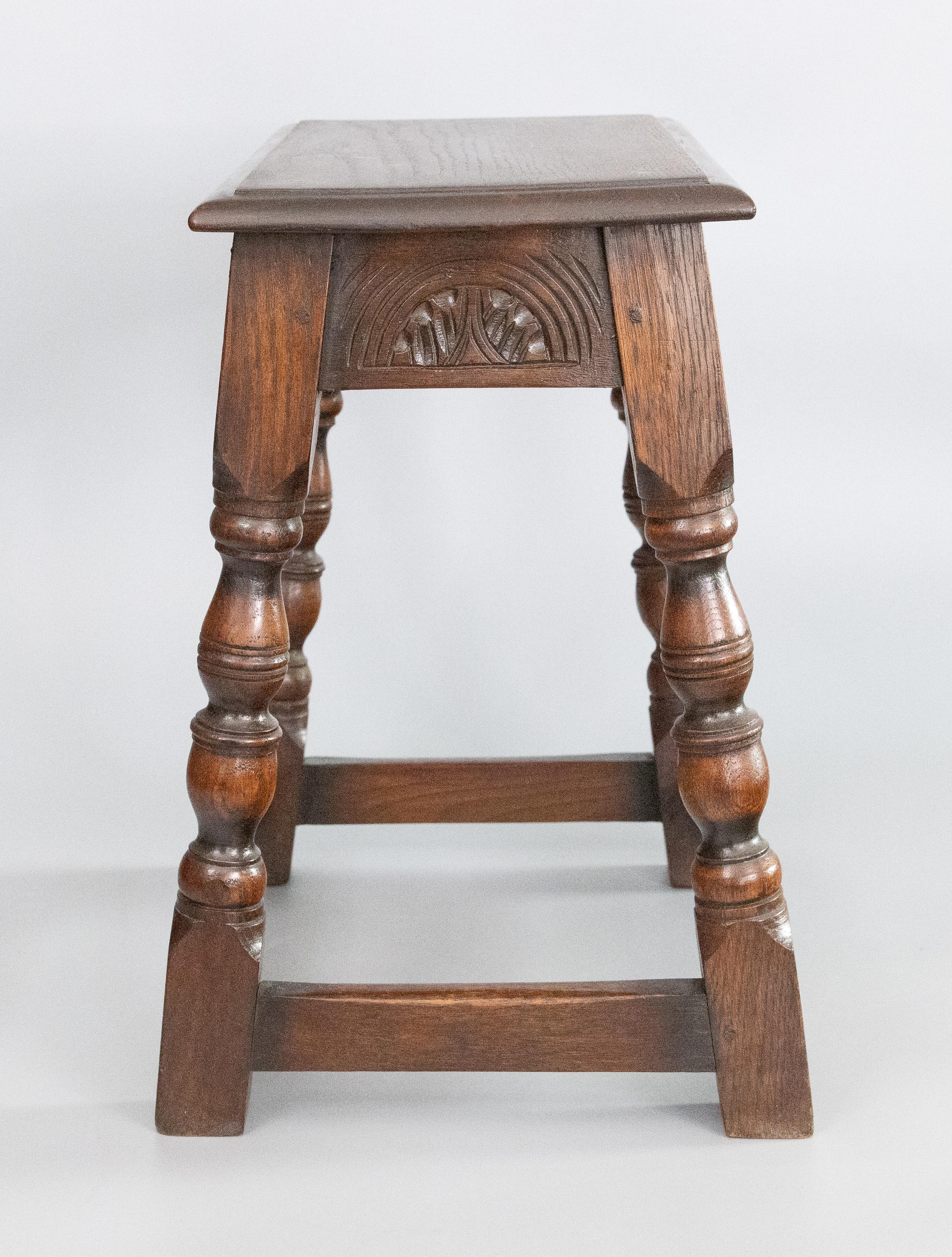Hand-Carved 19th Century English Carved Oak Pegged Joint Stool Side Table For Sale