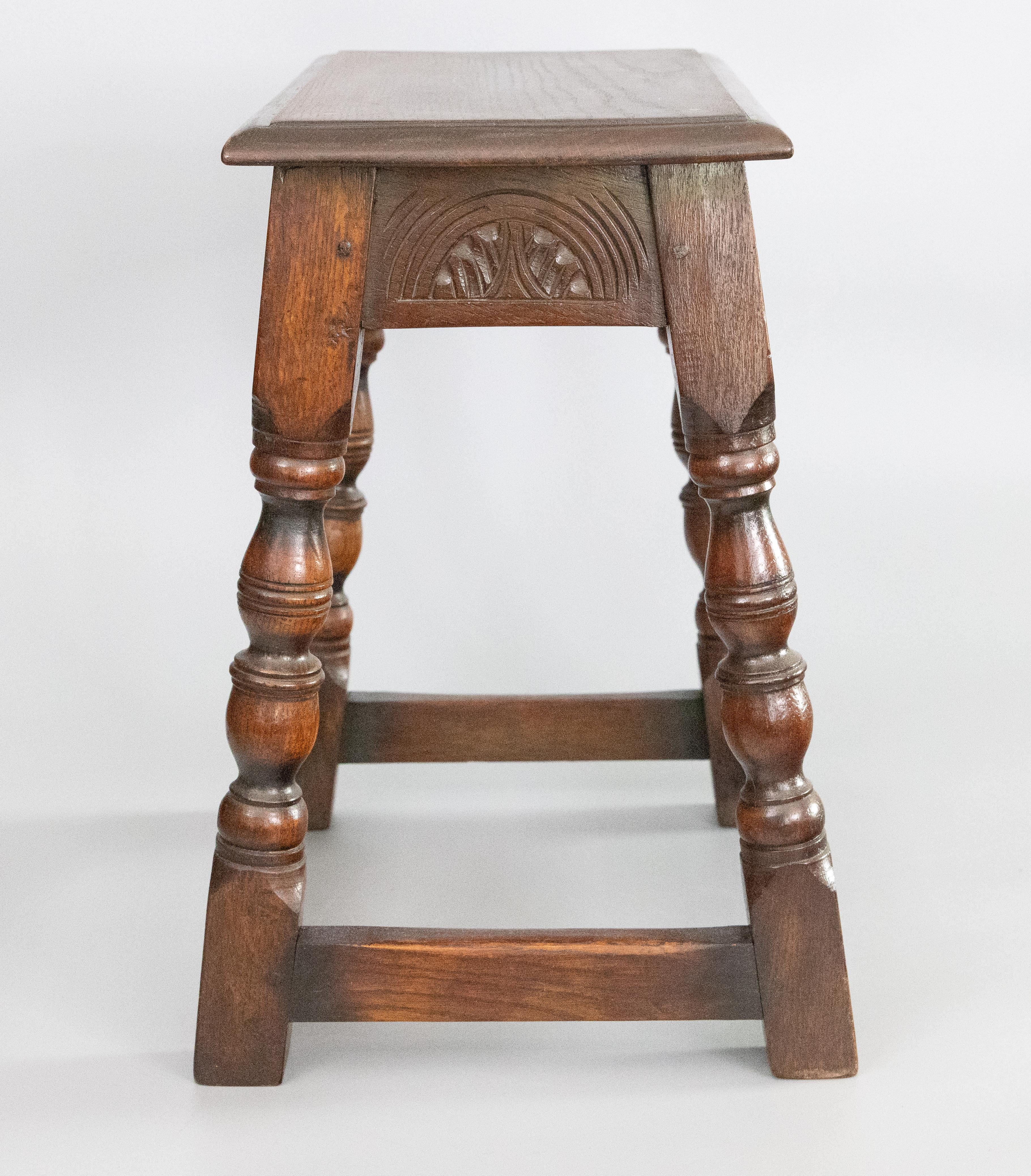 19th Century English Carved Oak Pegged Joint Stool Side Table For Sale 1