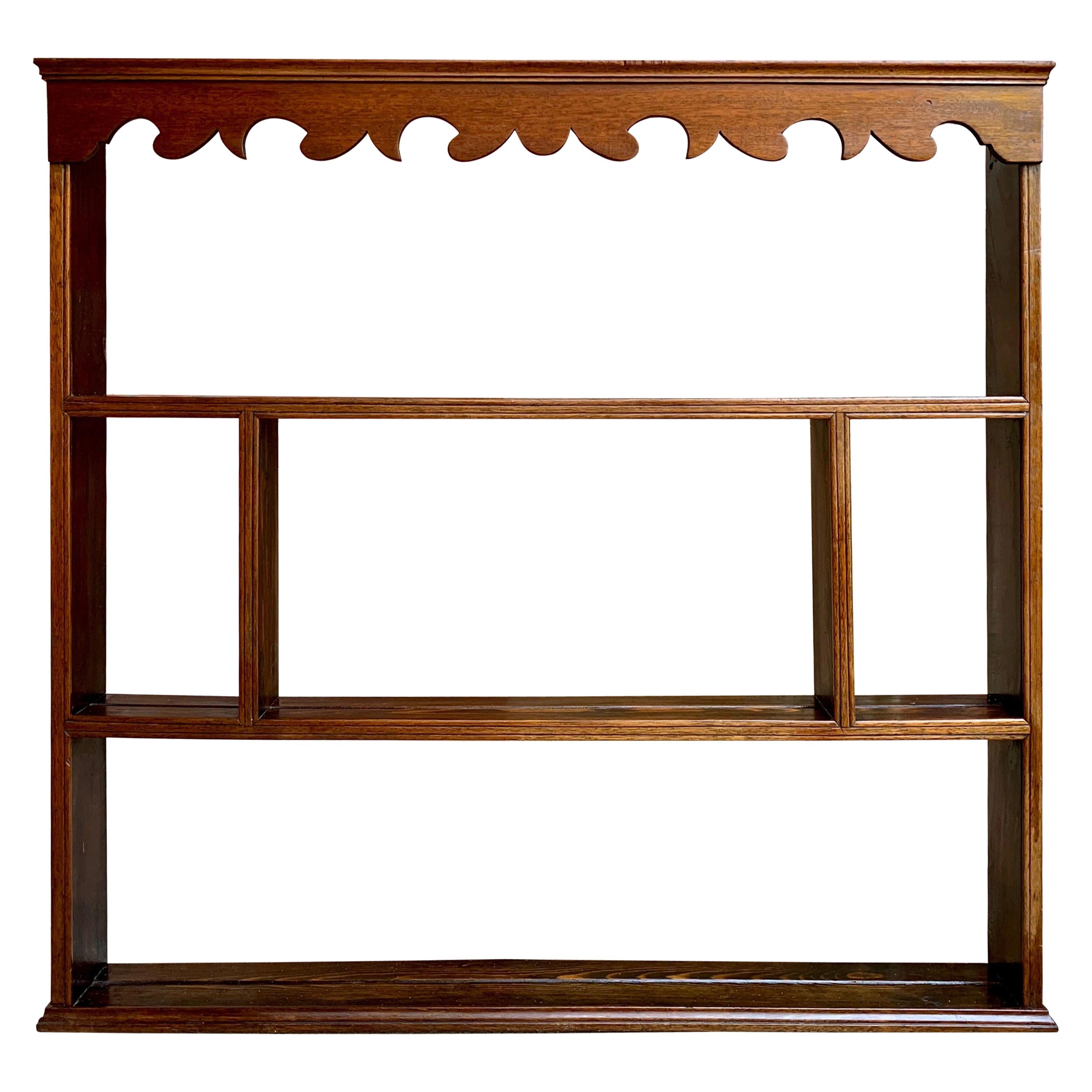 19th Century English Carved Oak Pine Plate Wall Rack Kitchen Display Shelf