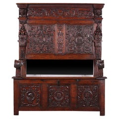19th Century English Carved Oak Renaissance Revival Hall Bench