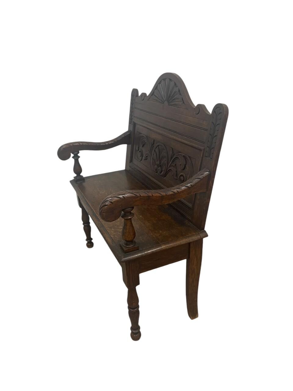 Victorian 19th Century English Carved Oak Settle
