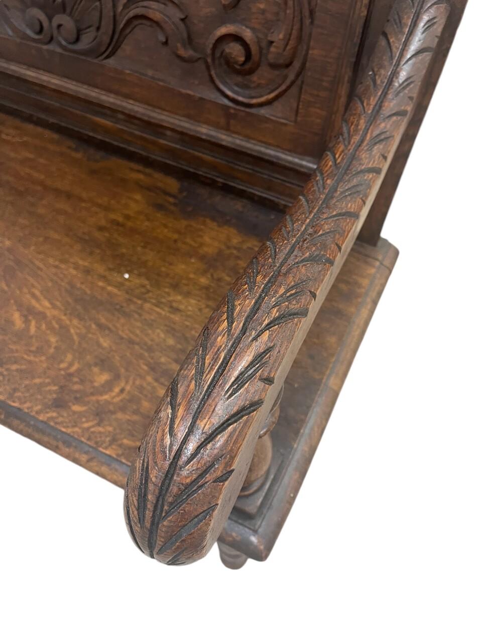 19th Century English Carved Oak Settle 1