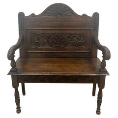 19th Century English Carved Oak Settle