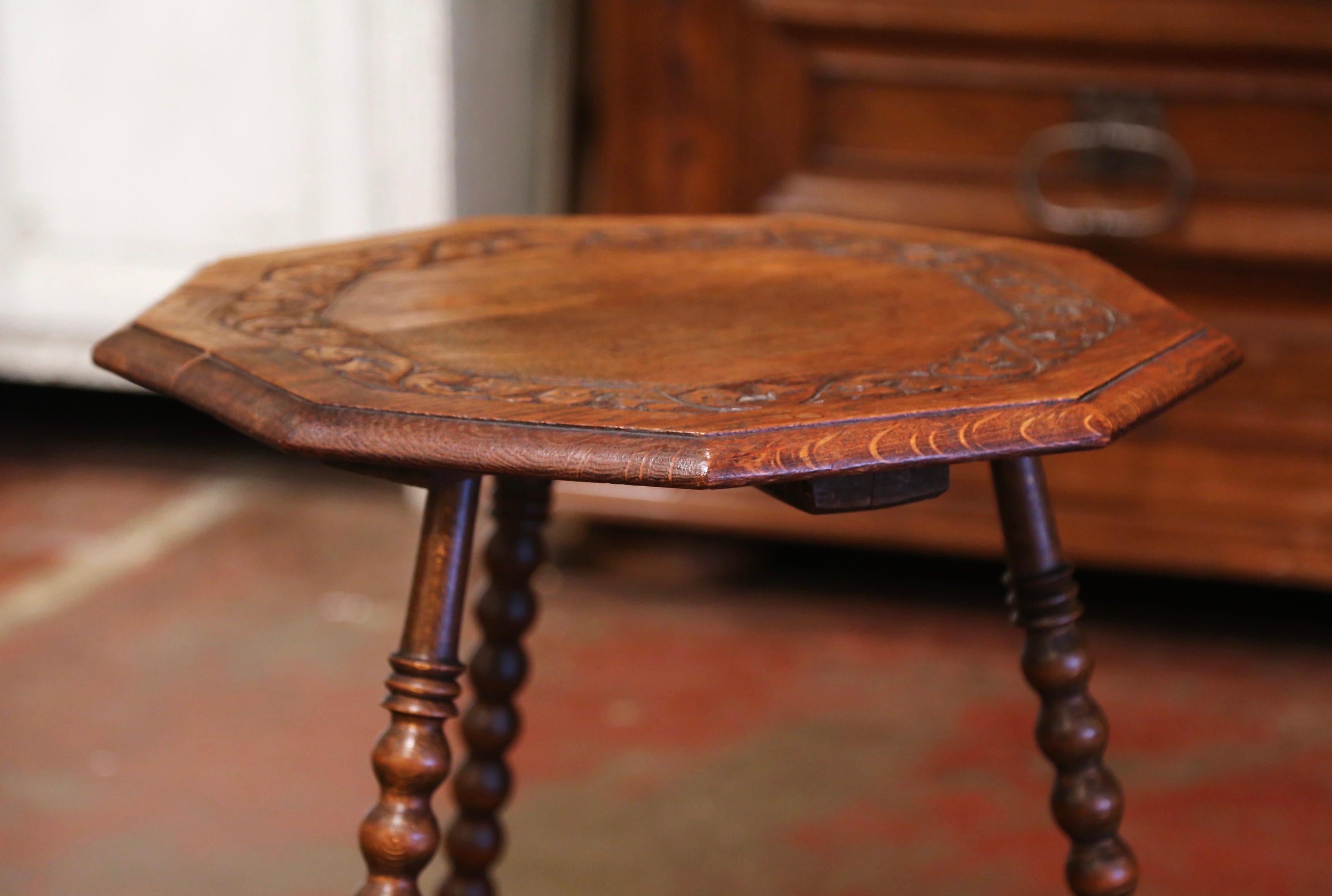Hand-Carved 19th Century English Carved Oak Three-Leg Polygon Cricket Table