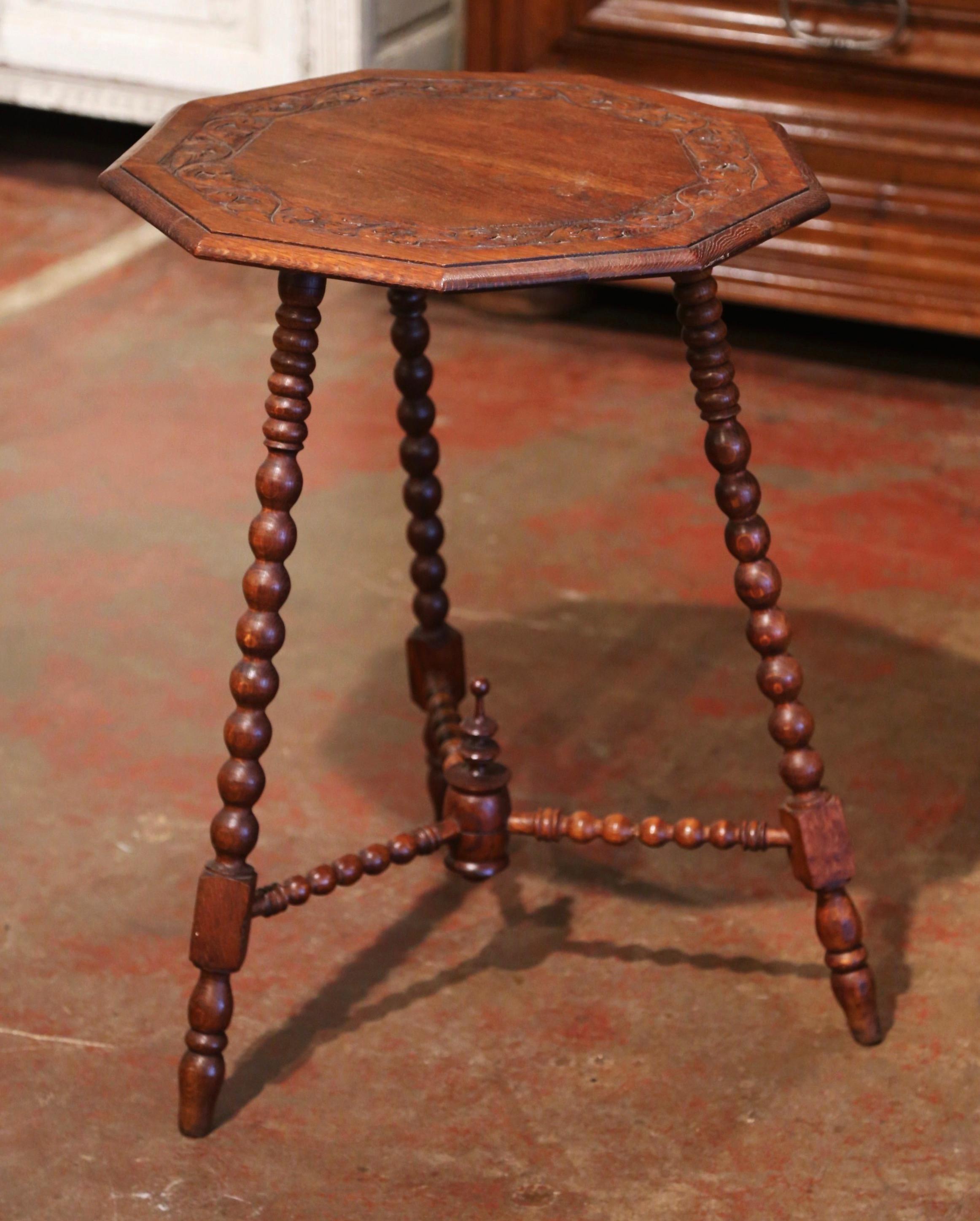 19th Century English Carved Oak Three-Leg Polygon Cricket Table 2