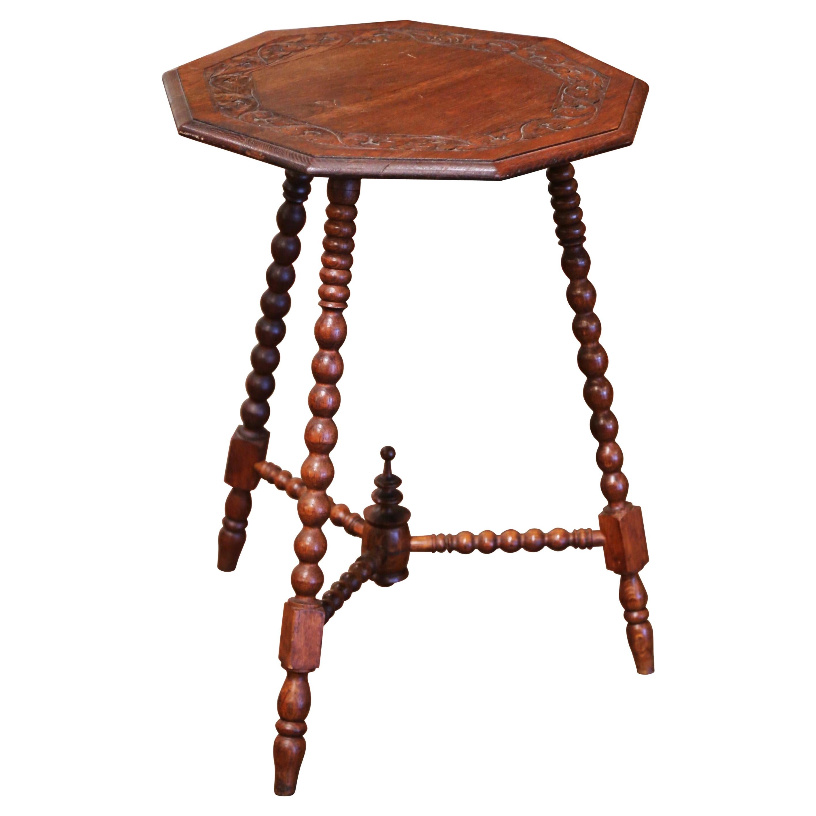 19th Century English Carved Oak Three-Leg Polygon Cricket Table