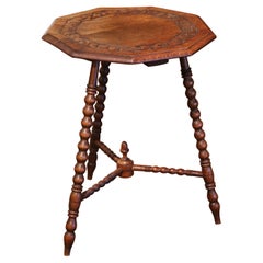 19th Century English Carved Oak Three-Leg Polygon Cricket Table