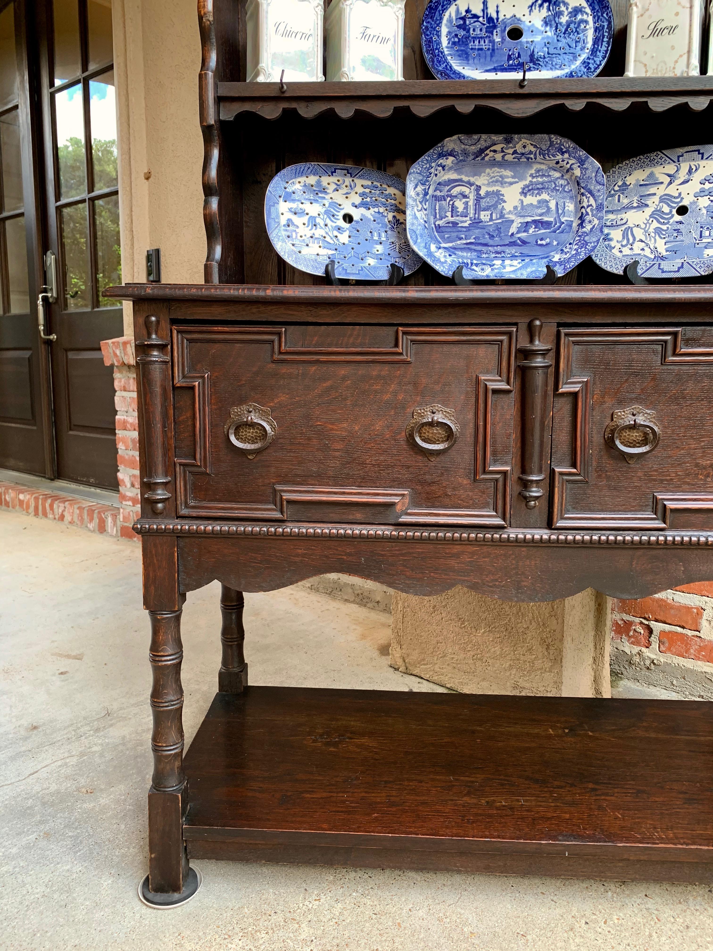 19th Century English Carved Oak Welsh Dresser Sideboard Hutch Jacobean Farmhouse 5