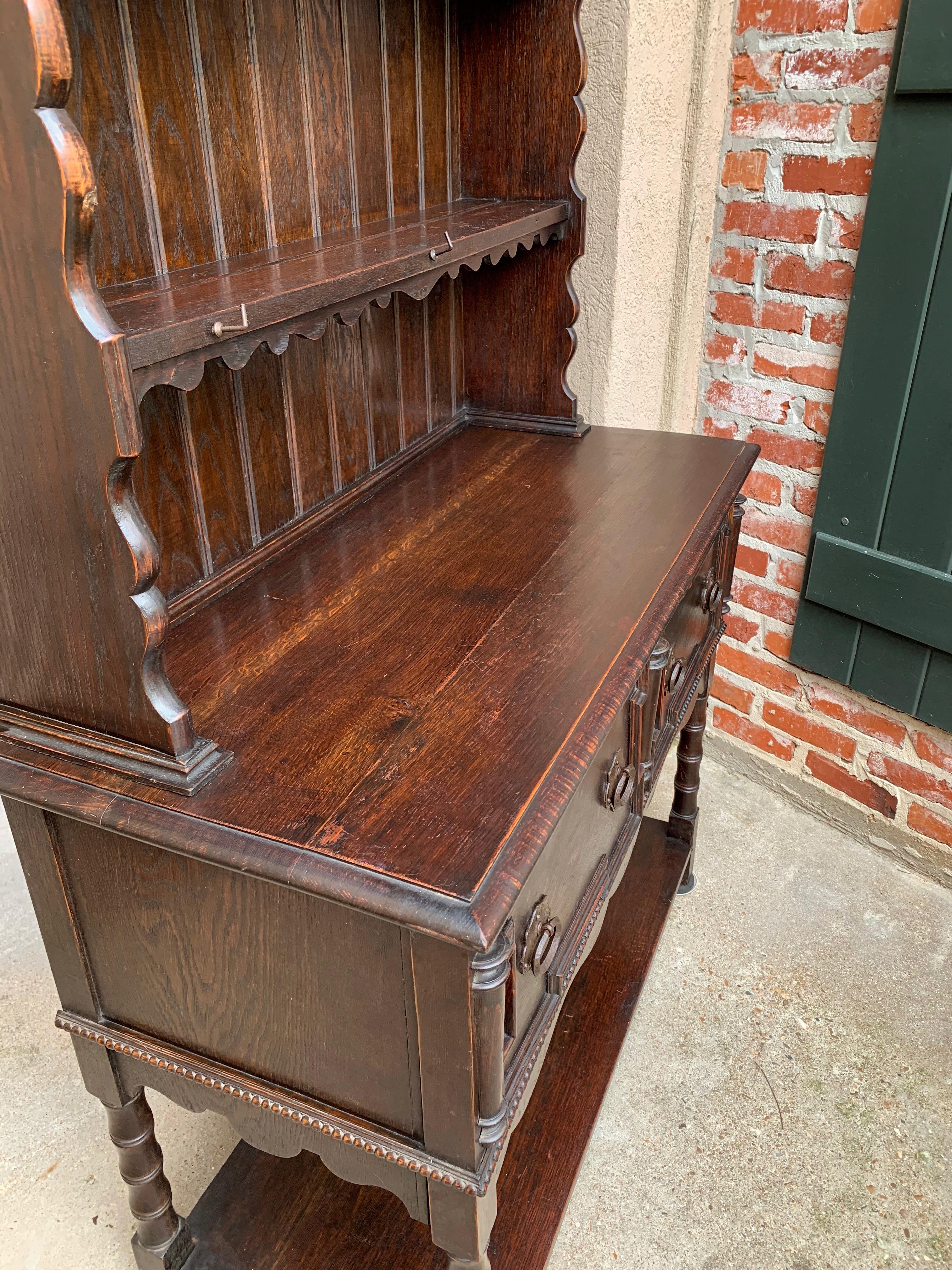 19th Century English Carved Oak Welsh Dresser Sideboard Hutch Jacobean Farmhouse 9