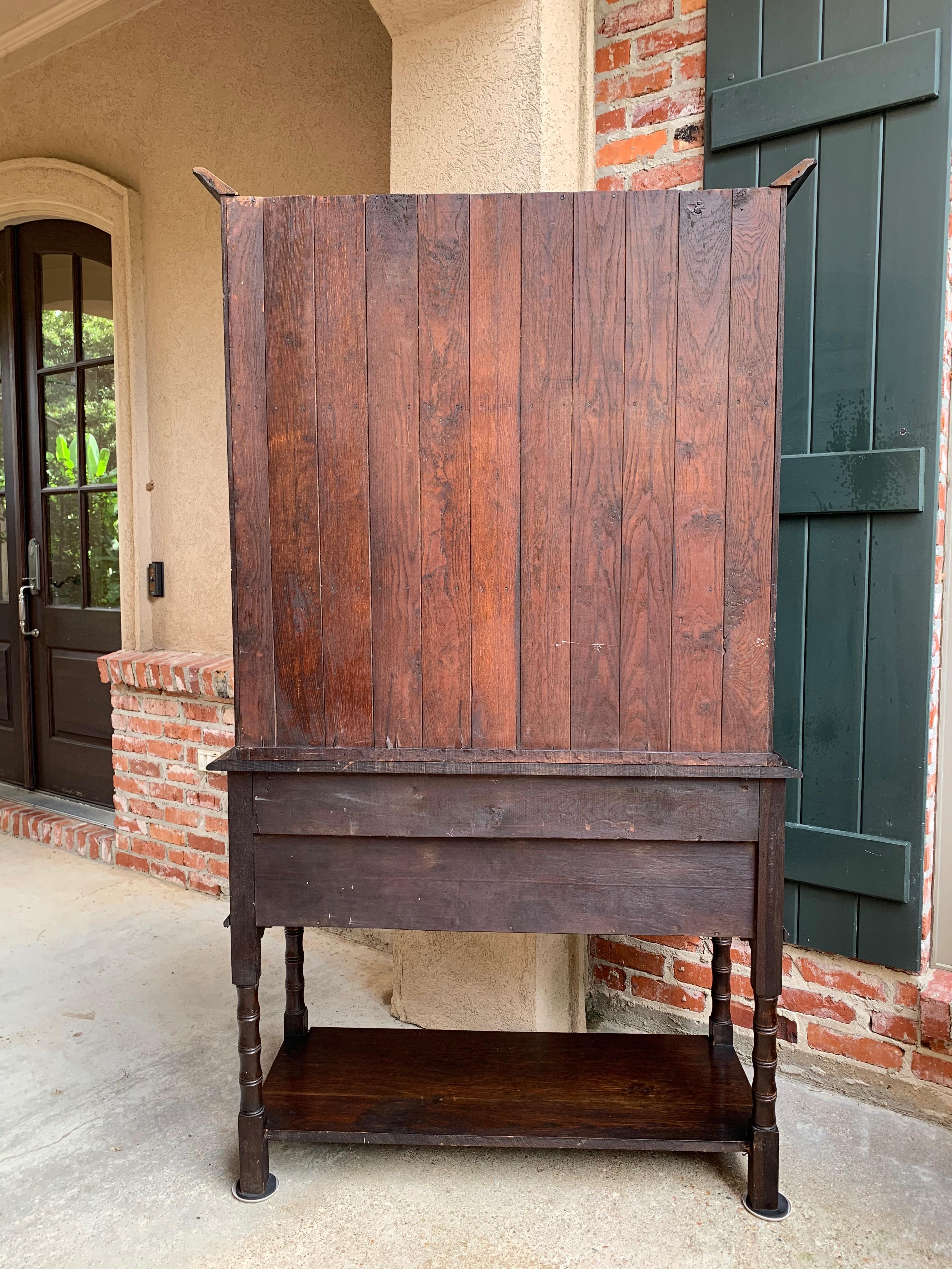 19th Century English Carved Oak Welsh Dresser Sideboard Hutch Jacobean Farmhouse 13