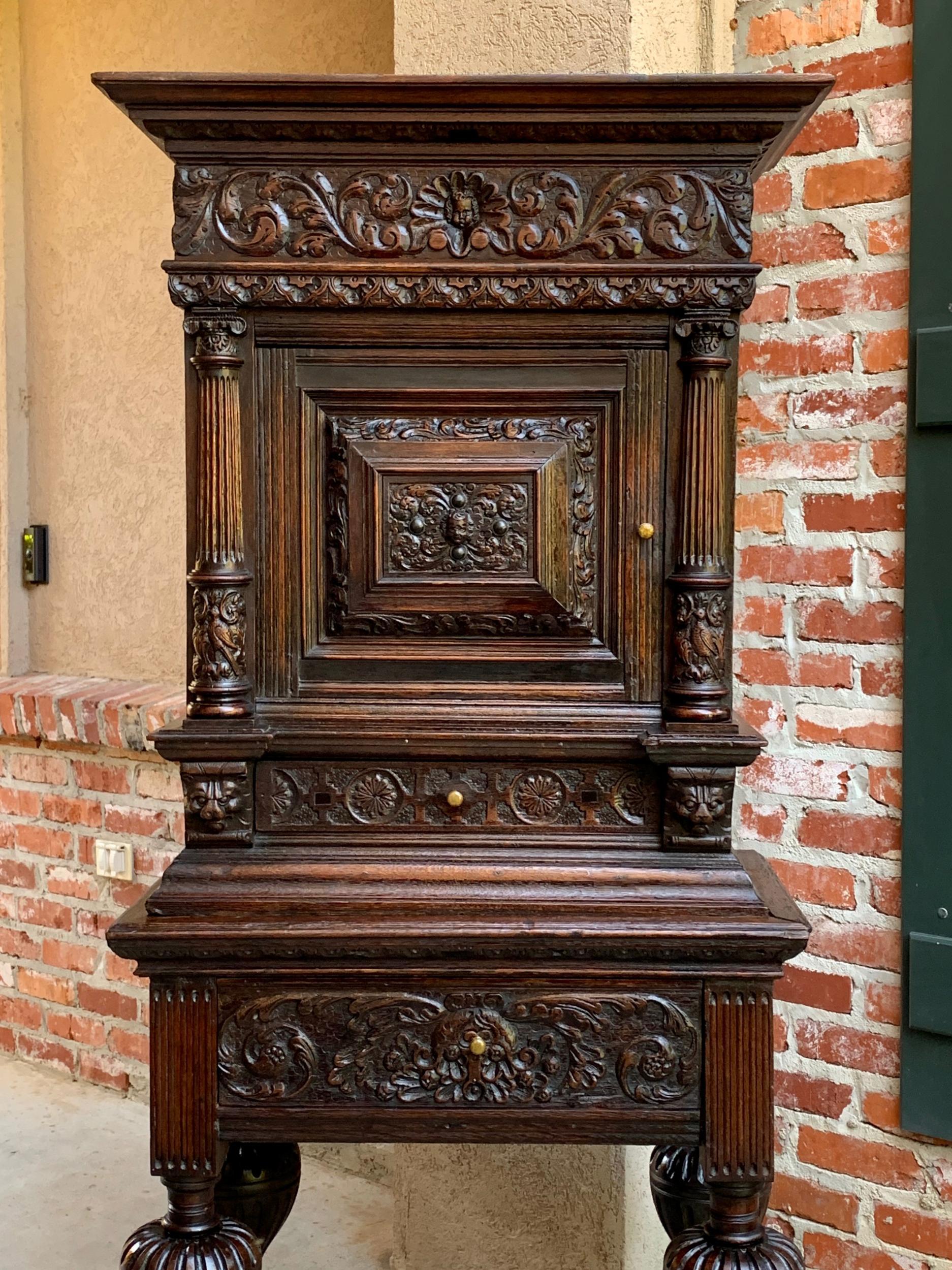 British 19thCentury English Carved Oak Wine Cabinet Stand Renaissance Gothic Vestment
