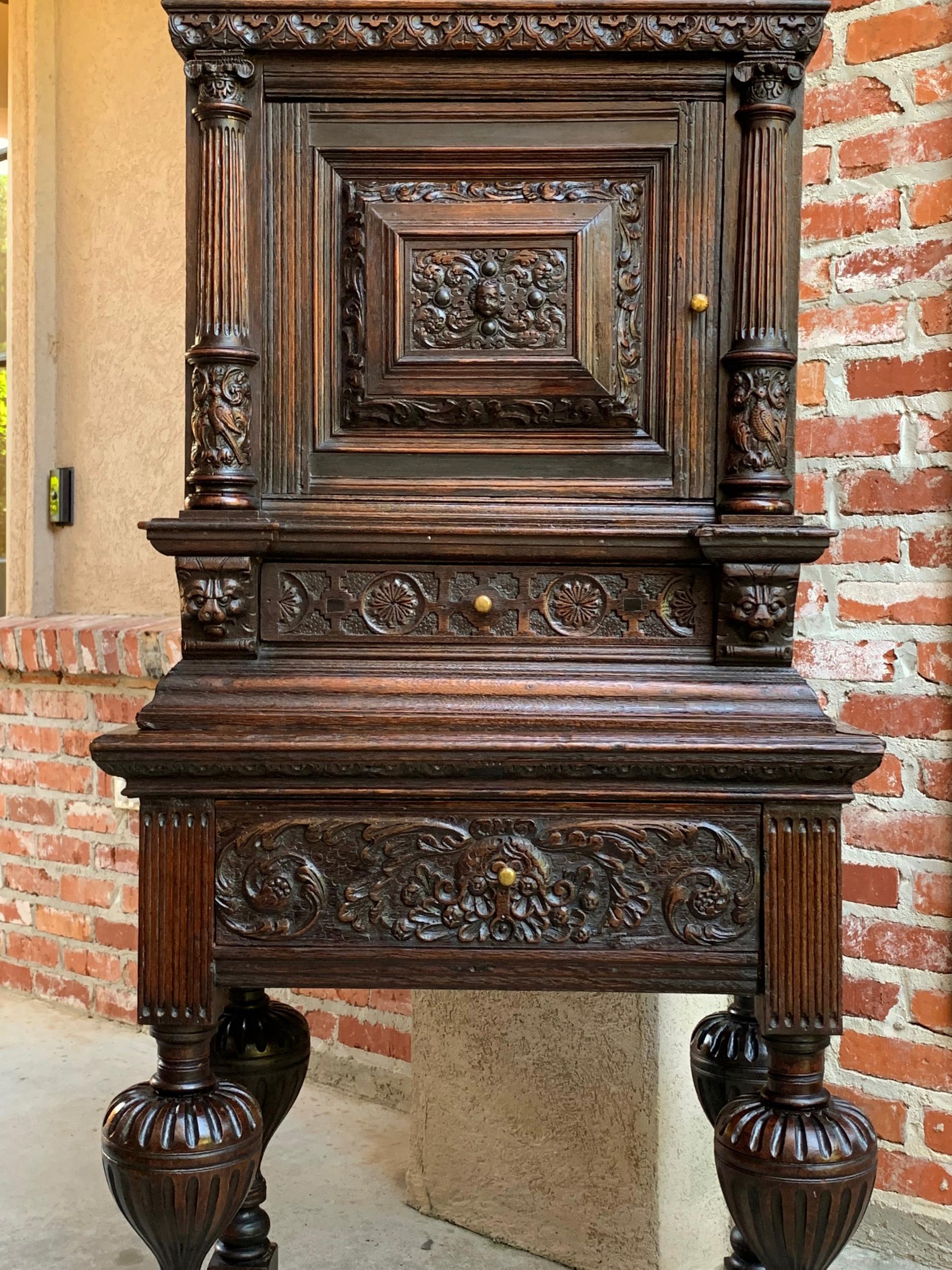 Hand-Carved 19thCentury English Carved Oak Wine Cabinet Stand Renaissance Gothic Vestment