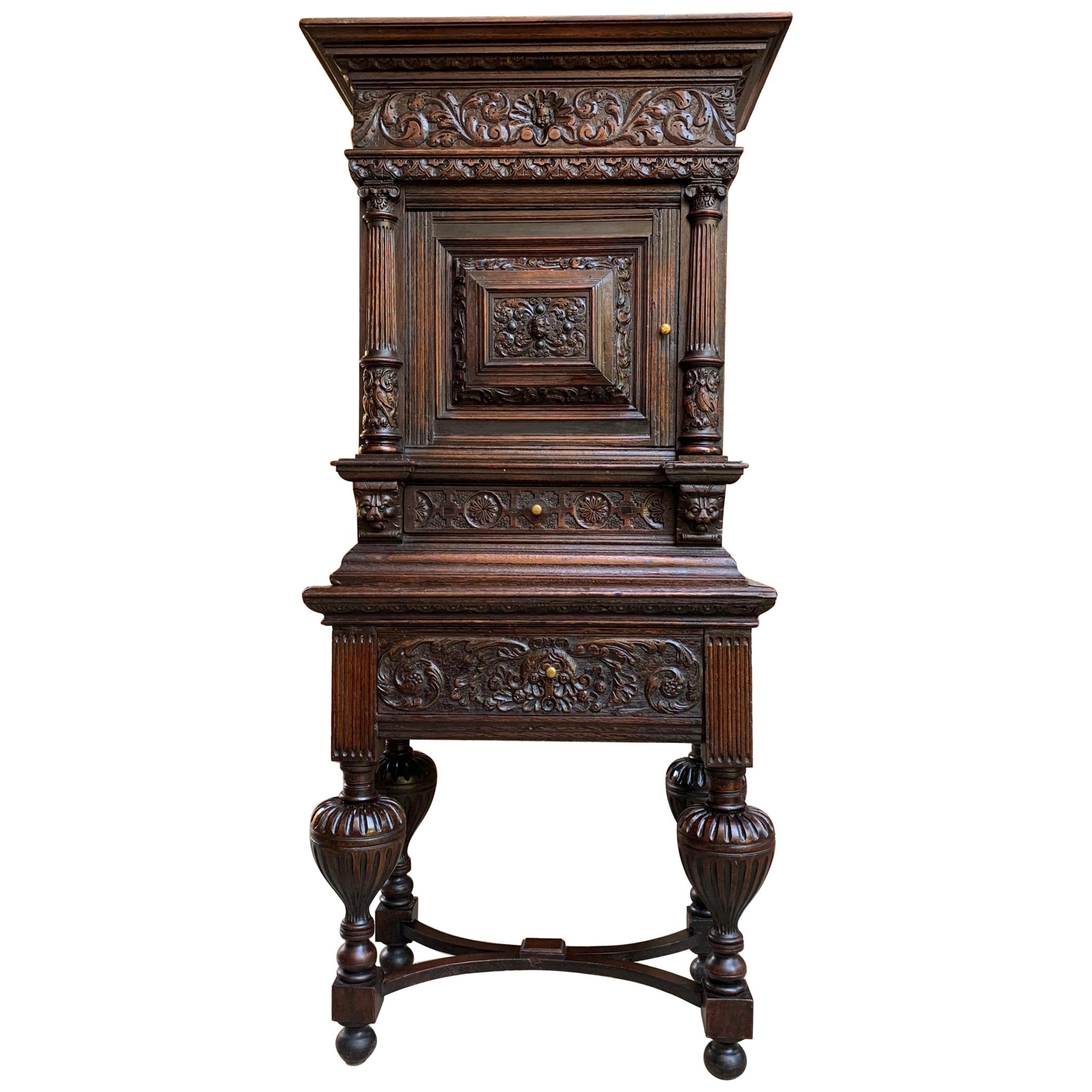 19thCentury English Carved Oak Wine Cabinet Stand Renaissance Gothic Vestment