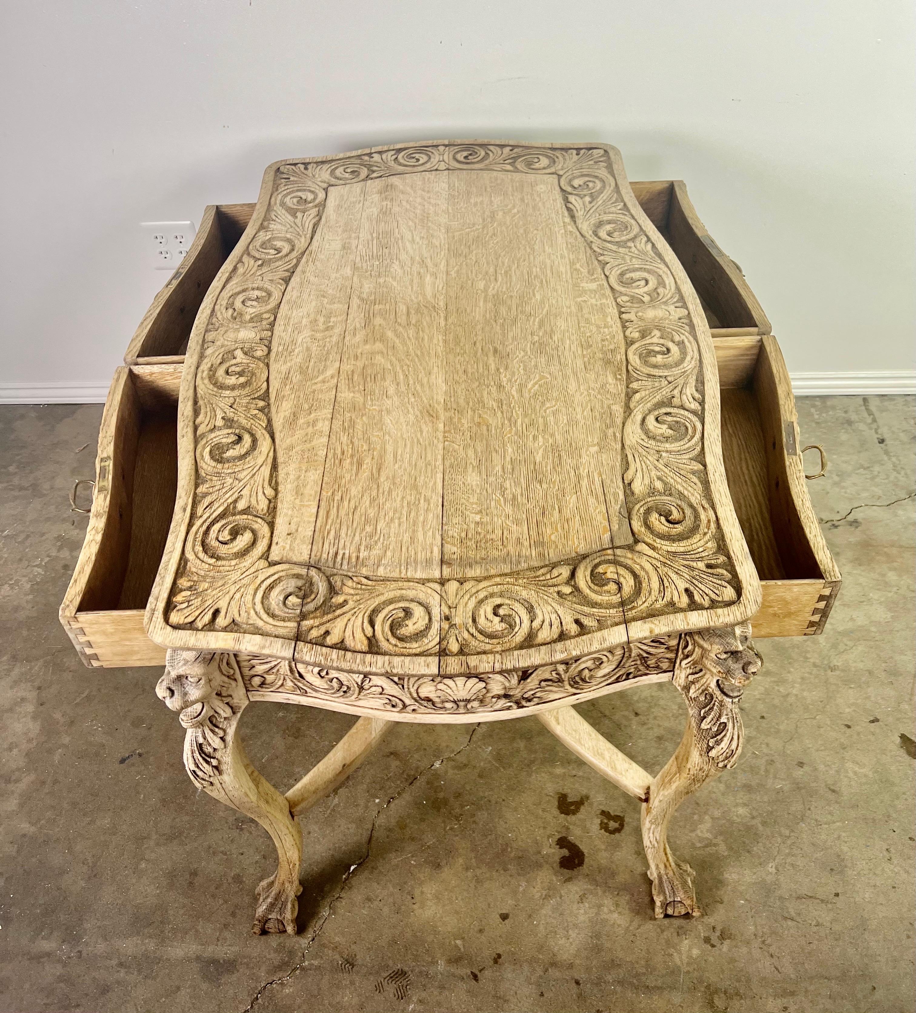 19th Century English Carved Partners Writing Table 10