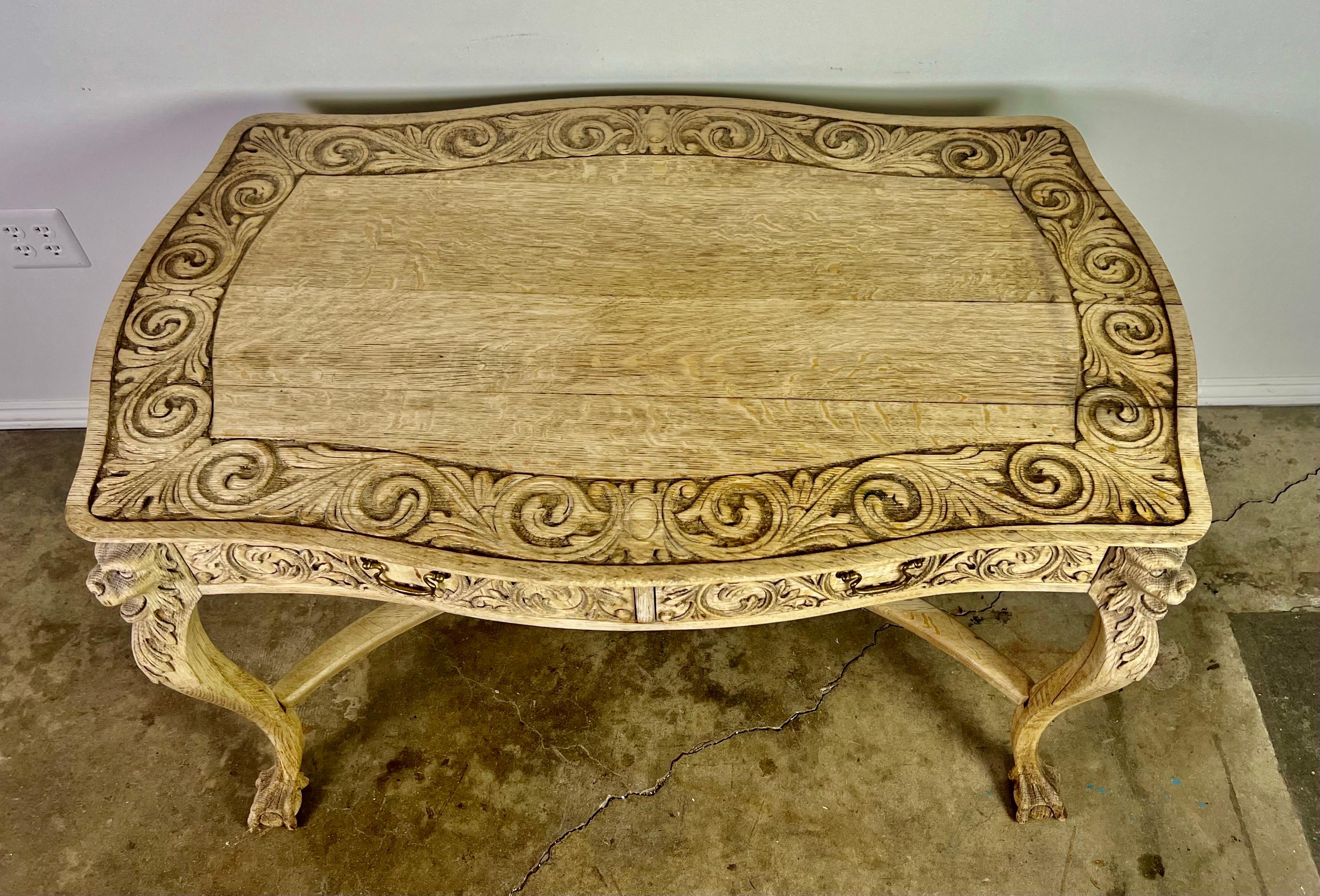 Hand-Carved 19th Century English Carved Partners Writing Table